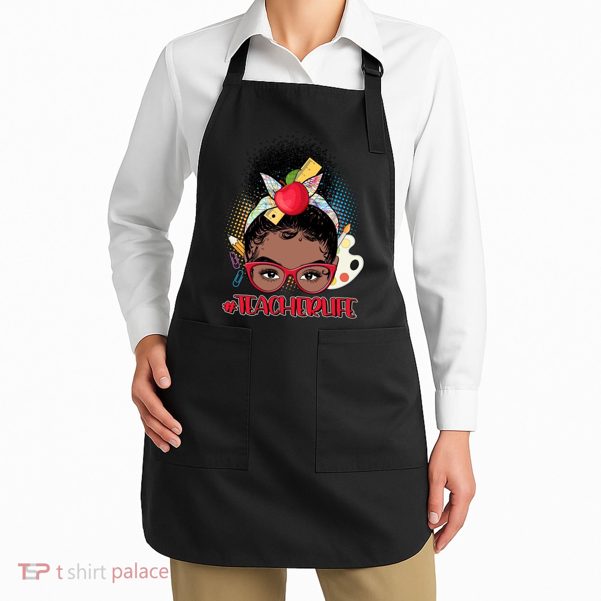 Cute #Teacher Life Afro Puff Bun Teacher Apron