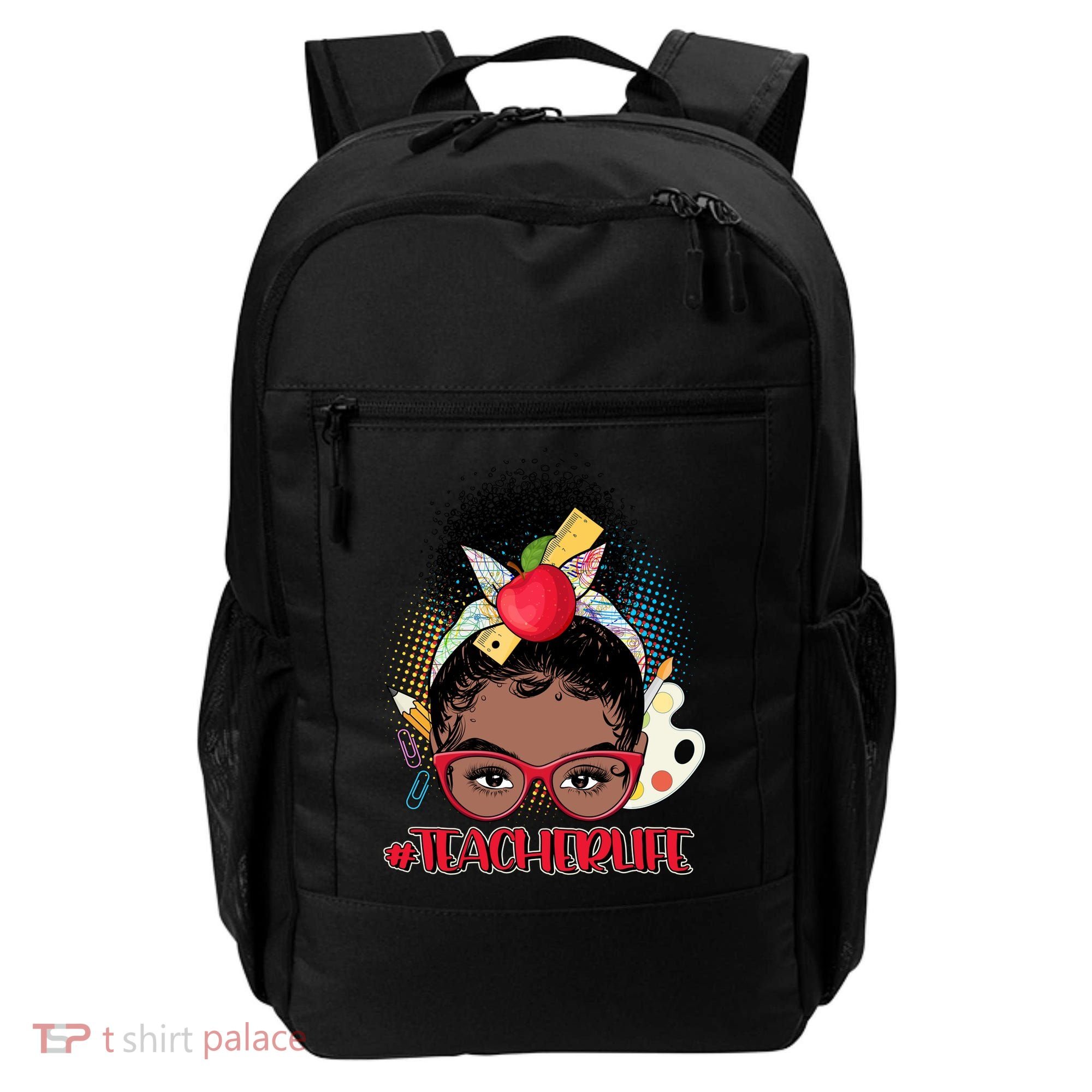 Cute #Teacher Life Afro Puff Bun Teacher Backpack