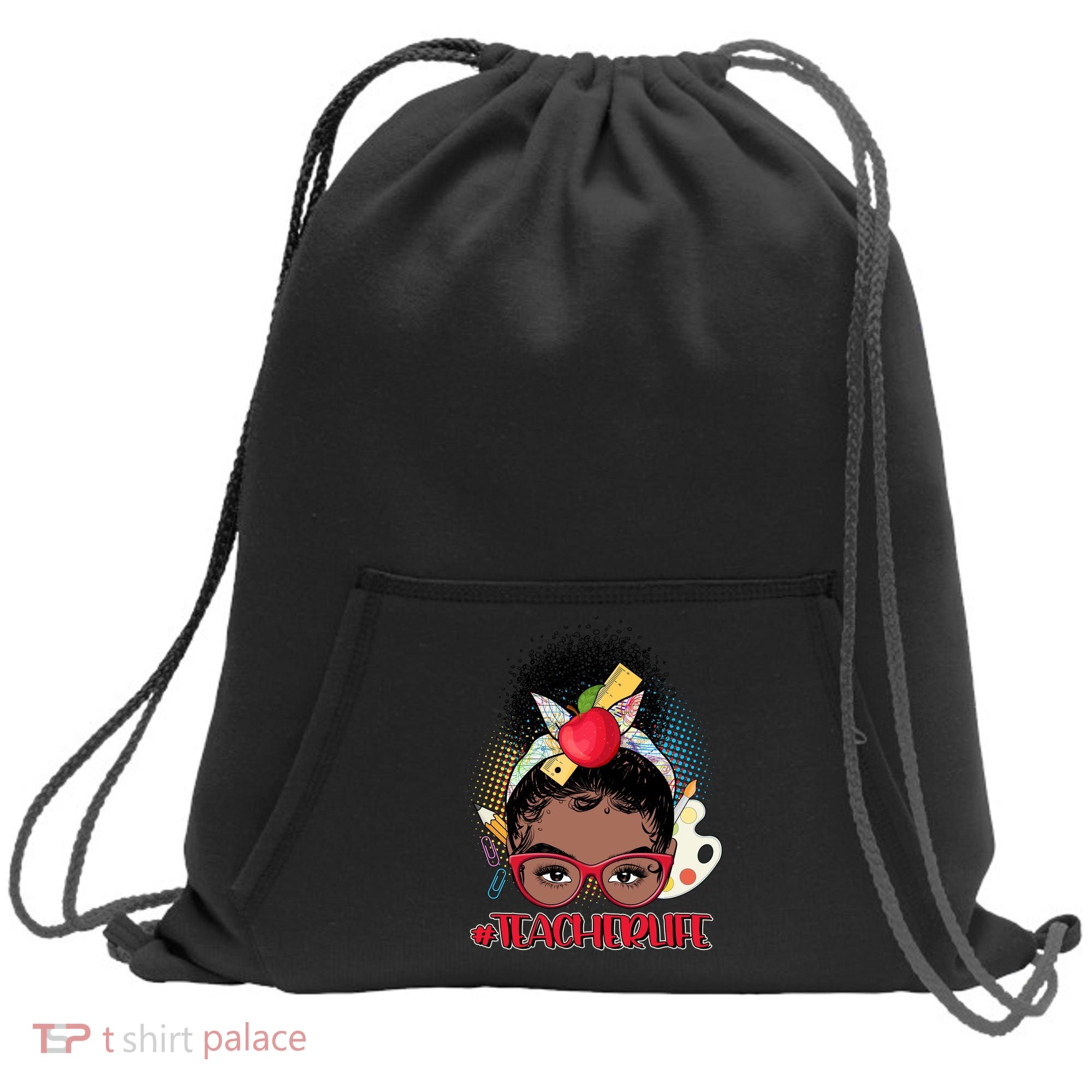 Cute #Teacher Life Afro Puff Bun Teacher Sweatshirt Cinch Pack Bag