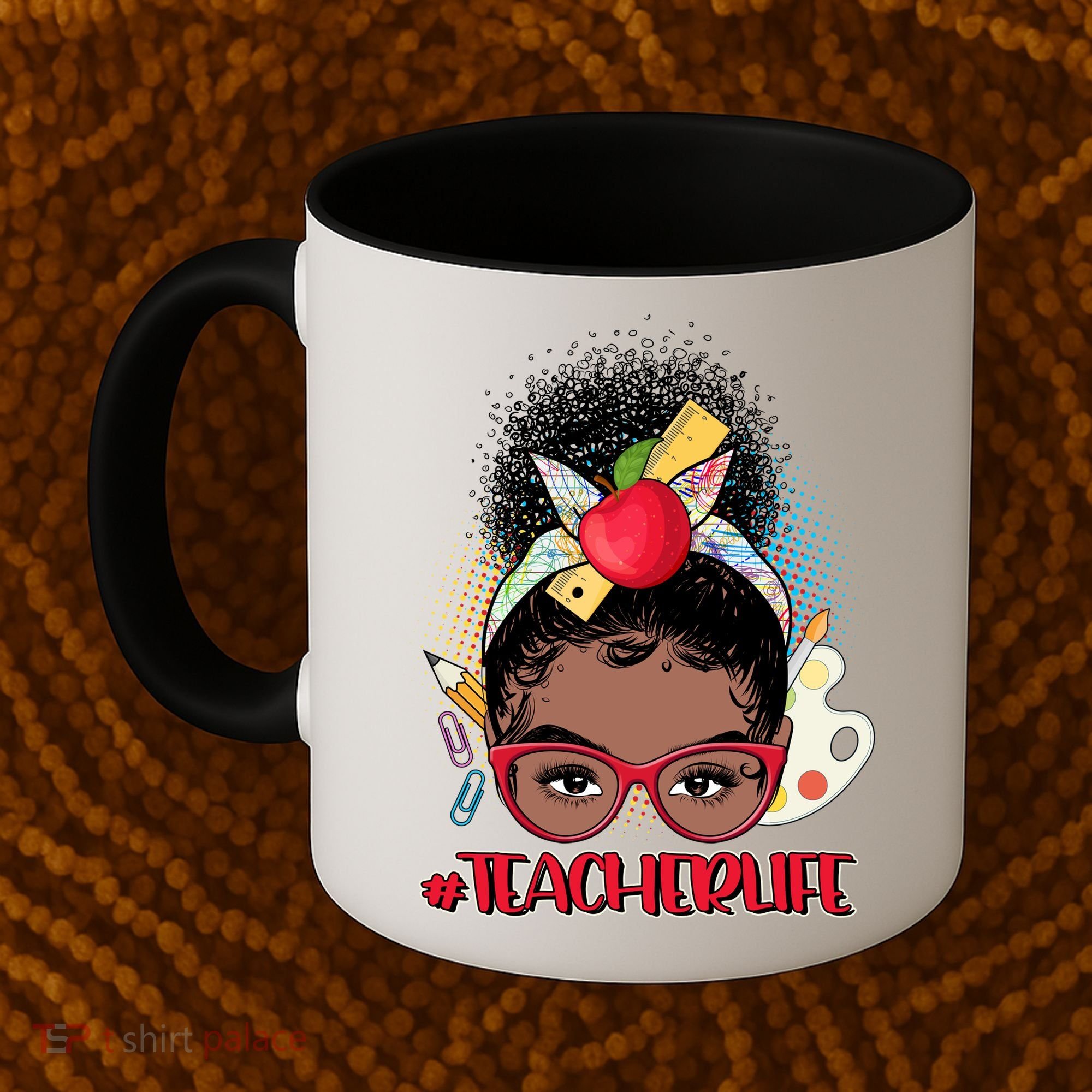 Cute #Teacher Life Afro Puff Bun Teacher Coffee Mug