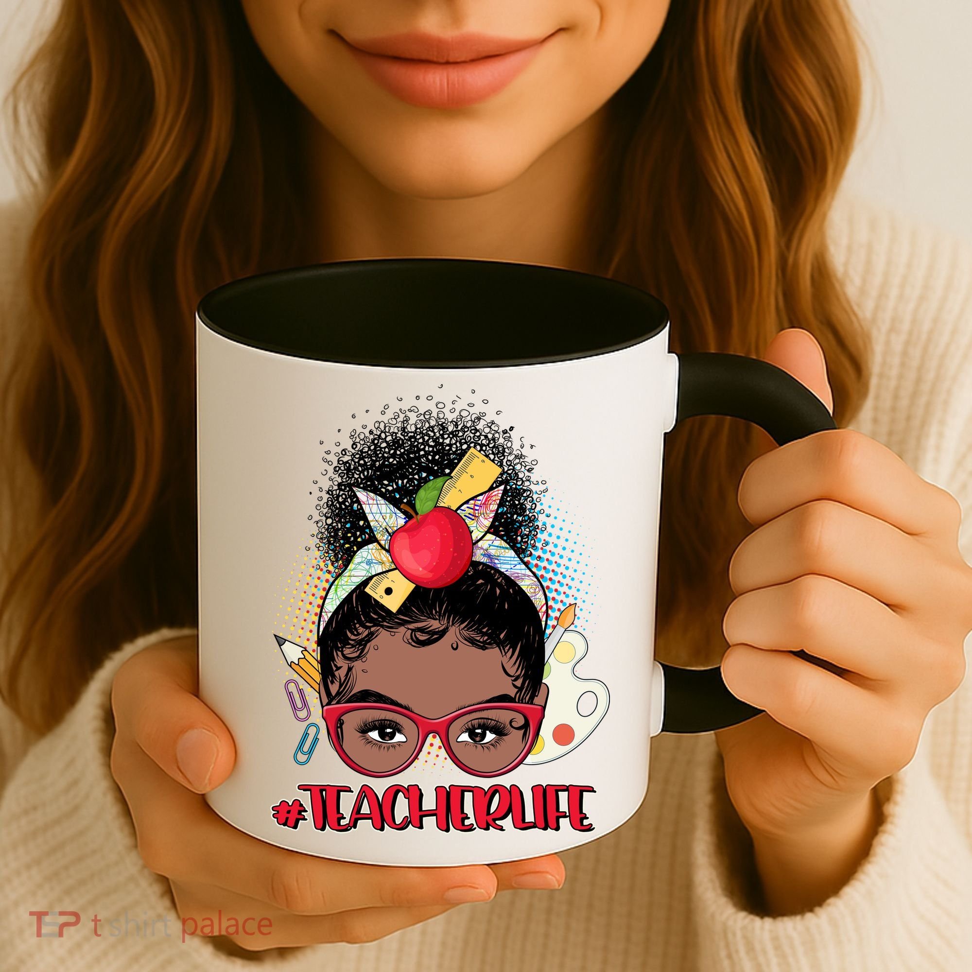 Cute #Teacher Life Afro Puff Bun Teacher Coffee Mug