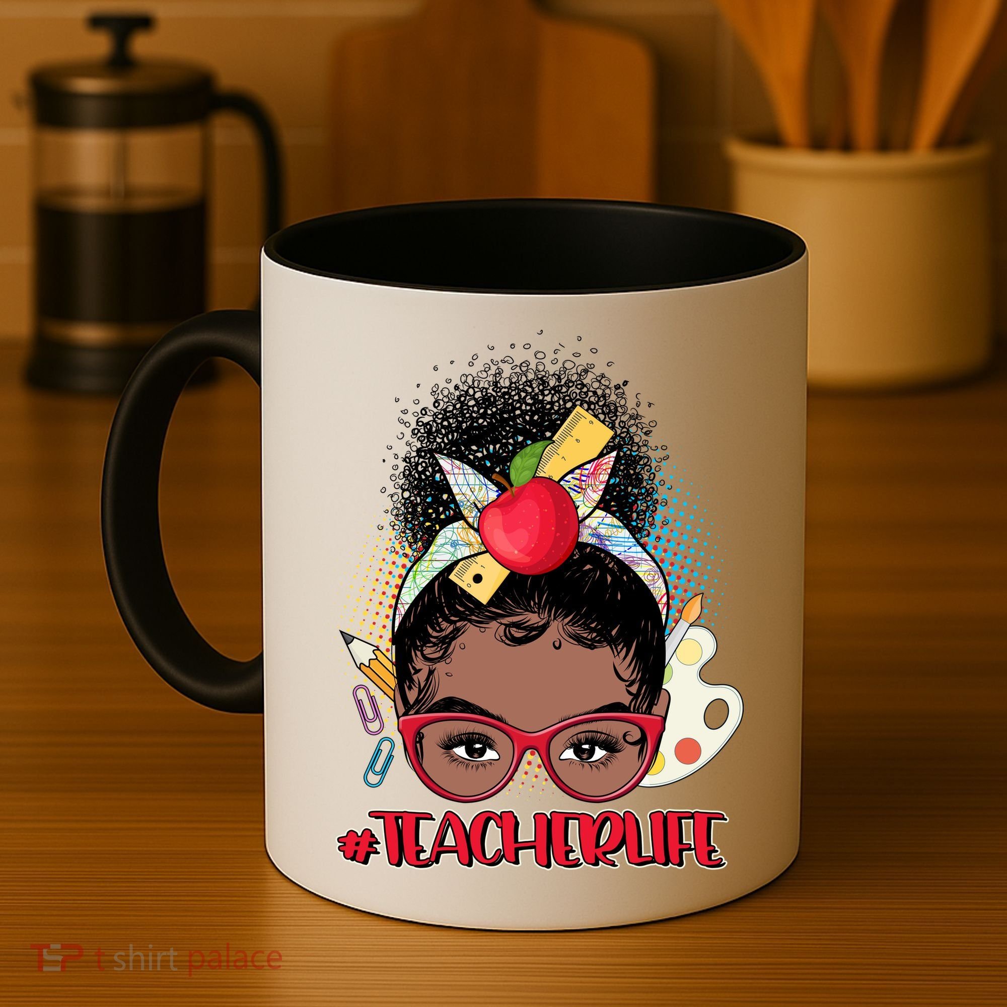 Cute #Teacher Life Afro Puff Bun Teacher Coffee Mug