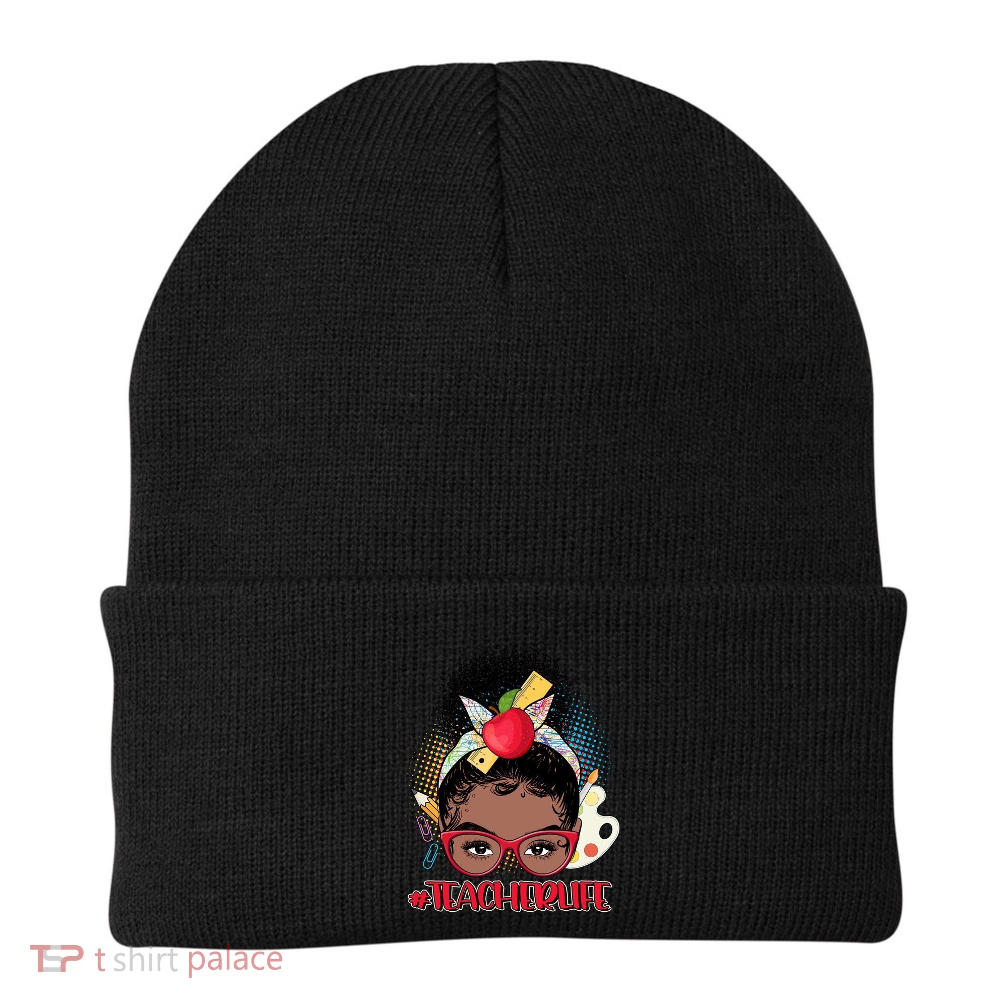 Cute #Teacher Life Afro Puff Bun Teacher Beanie