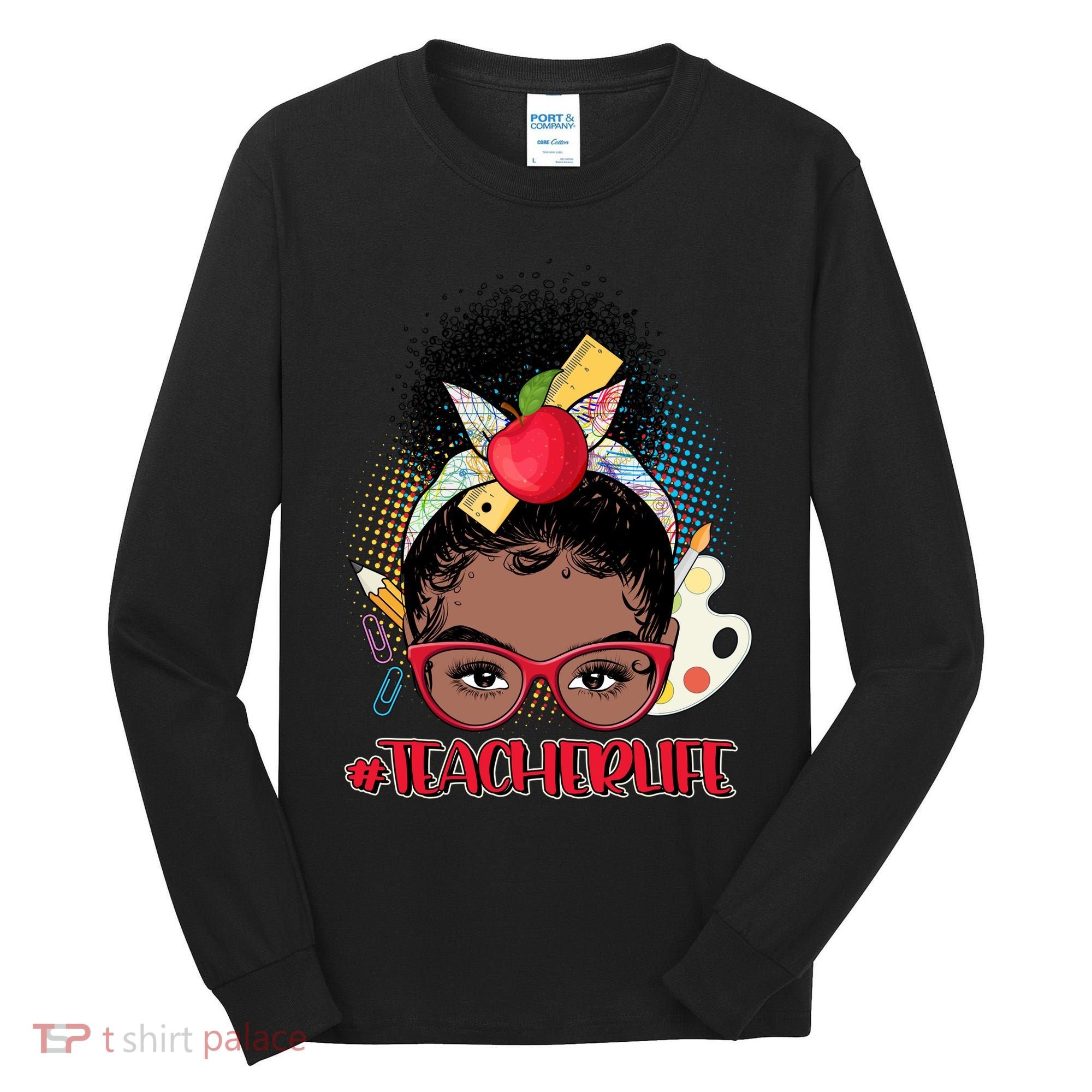 Cute #Teacher Life Afro Puff Bun Teacher Tall Long Sleeve Shirt