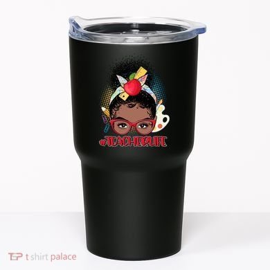Cute #Teacher Life Afro Puff Bun Teacher Tumbler