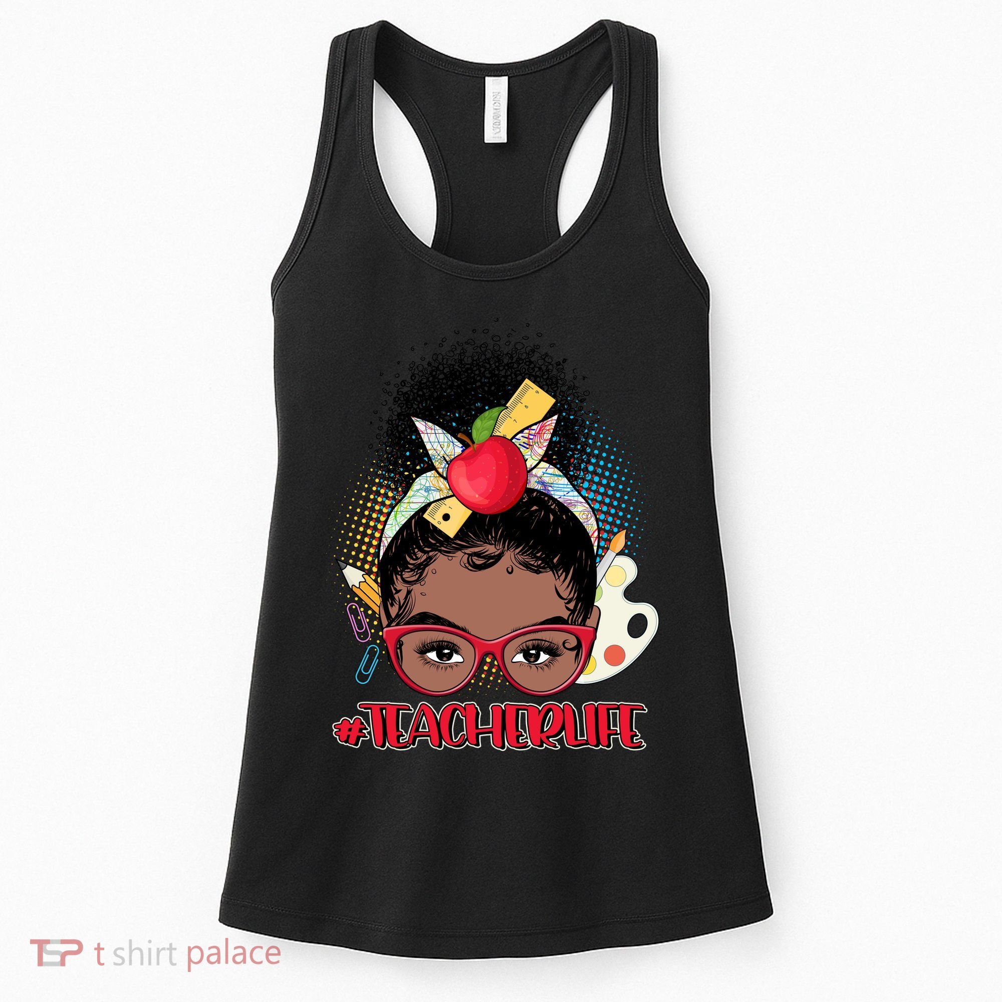 Cute #Teacher Life Afro Puff Bun Teacher Women's Tank Top