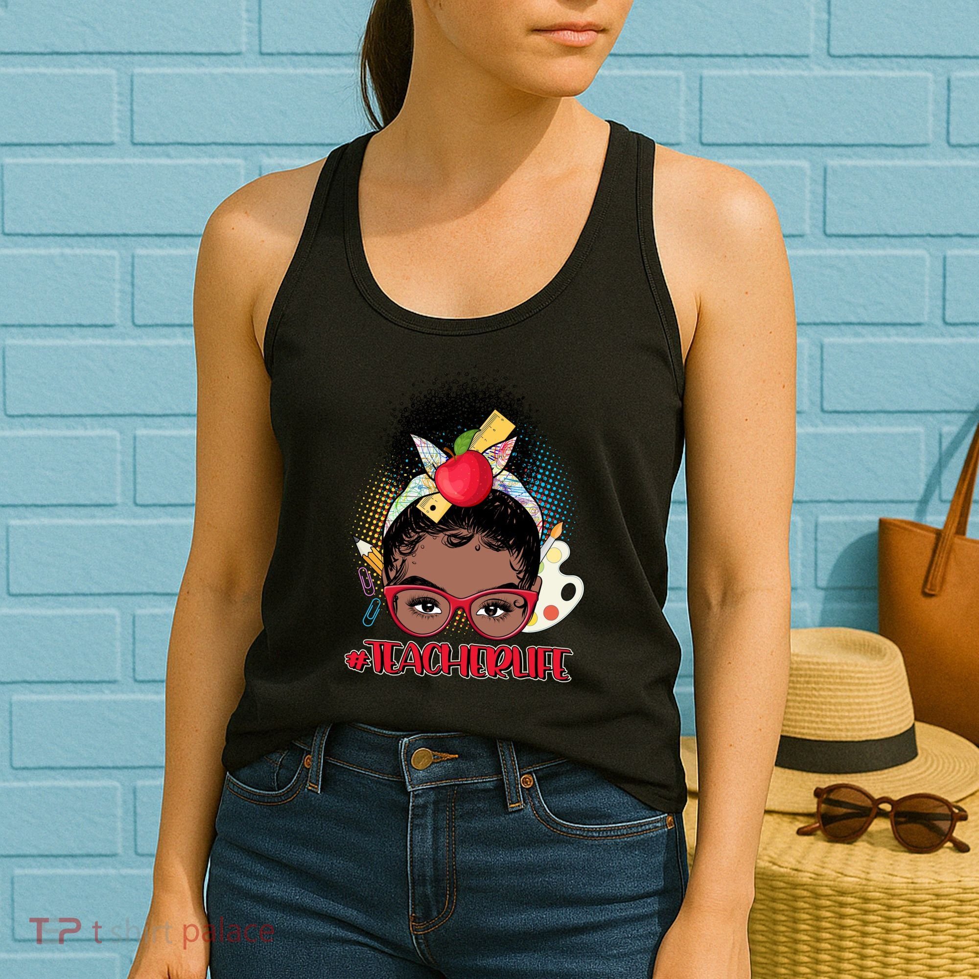 Cute #Teacher Life Afro Puff Bun Teacher Women's Tank Top