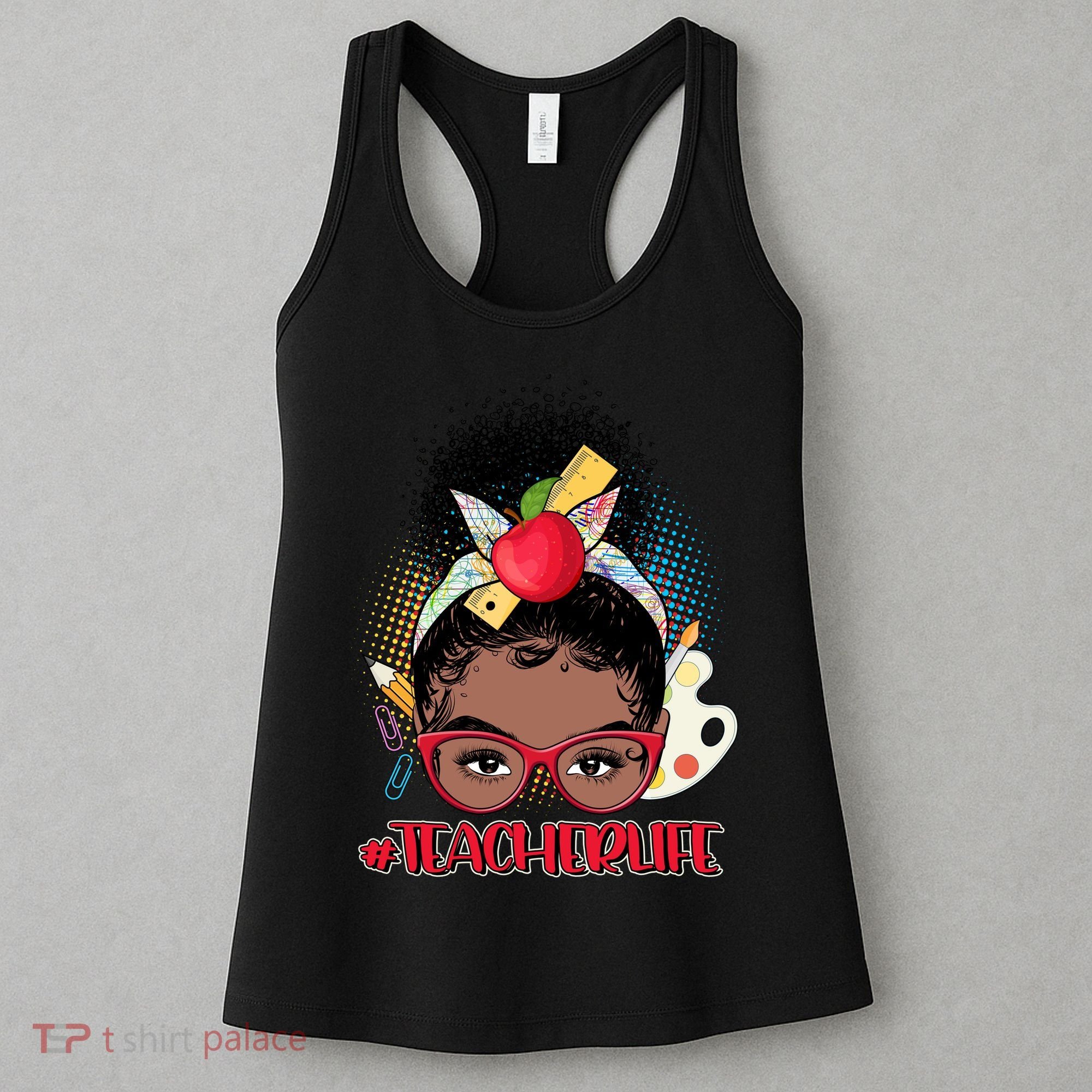 Cute #Teacher Life Afro Puff Bun Teacher Women's Tank Top