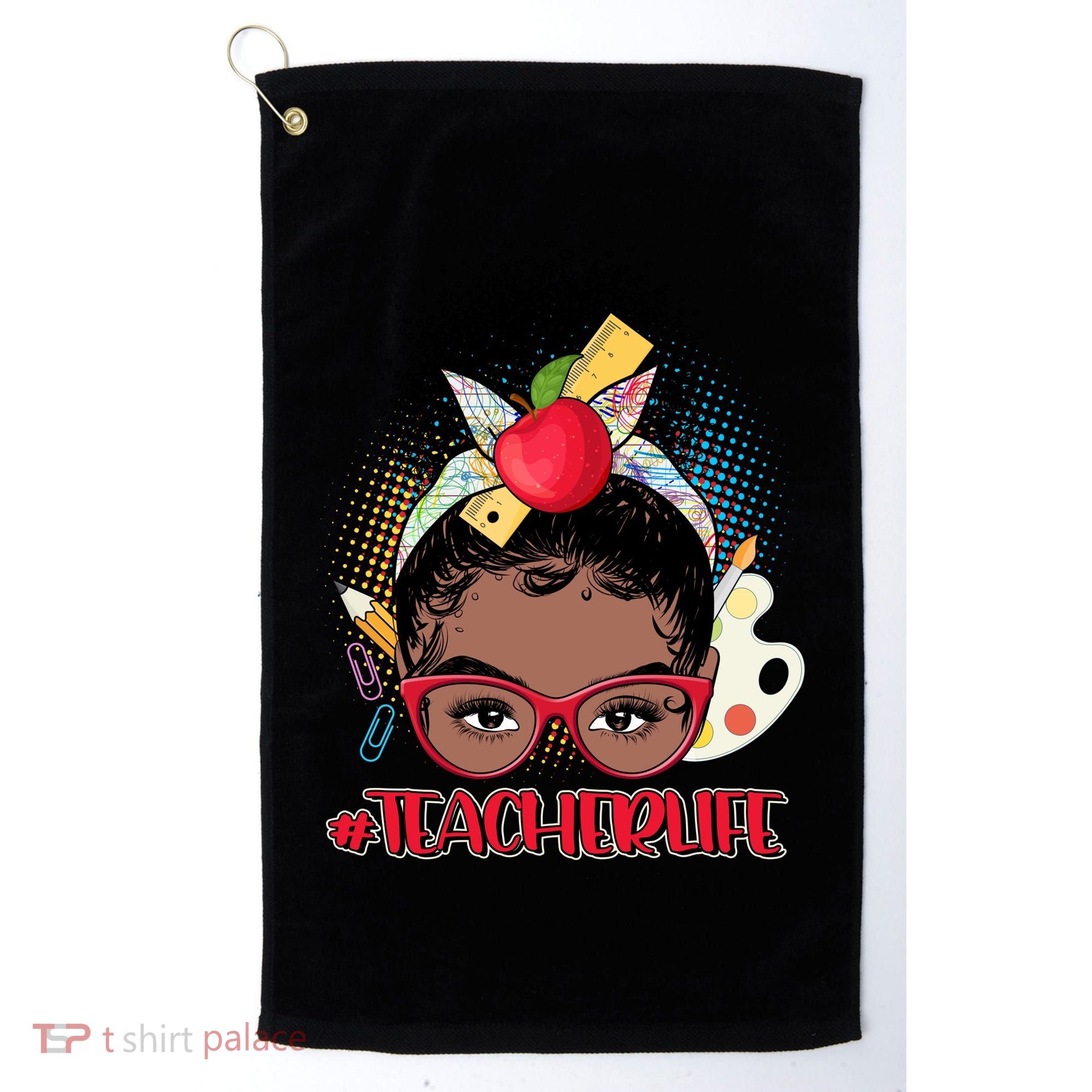 Cute #Teacher Life Afro Puff Bun Teacher Golf Towel