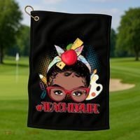 Cute #Teacher Life Afro Puff Bun Teacher Golf Towel thumb 1