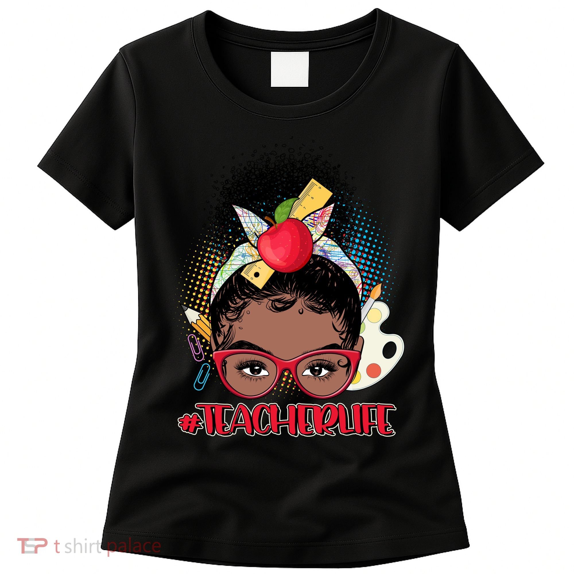 Cute #Teacher Life Afro Puff Bun Teacher Women's T-Shirt