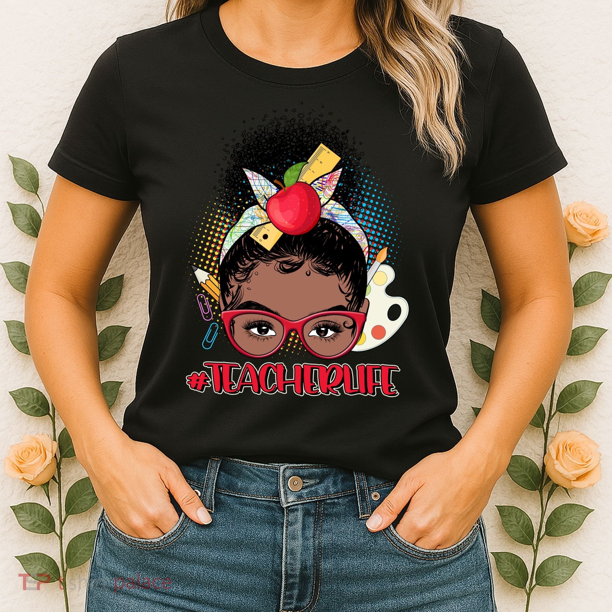 Cute #Teacher Life Afro Puff Bun Teacher Women's T-Shirt