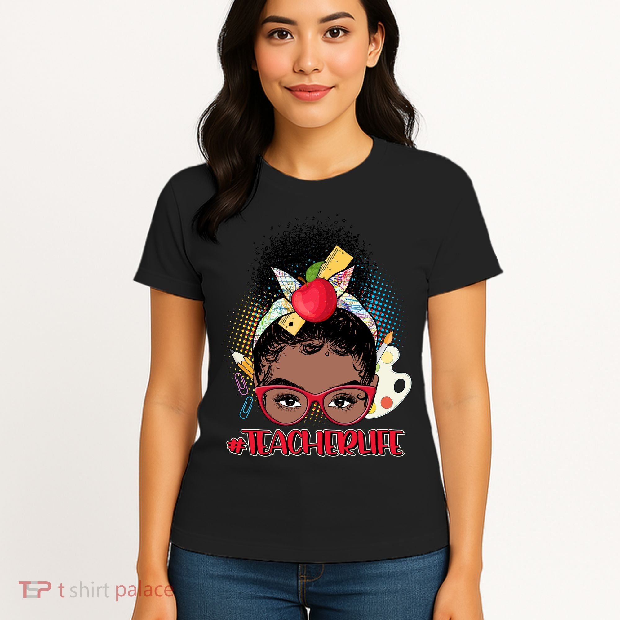 Cute #Teacher Life Afro Puff Bun Teacher Women's T-Shirt