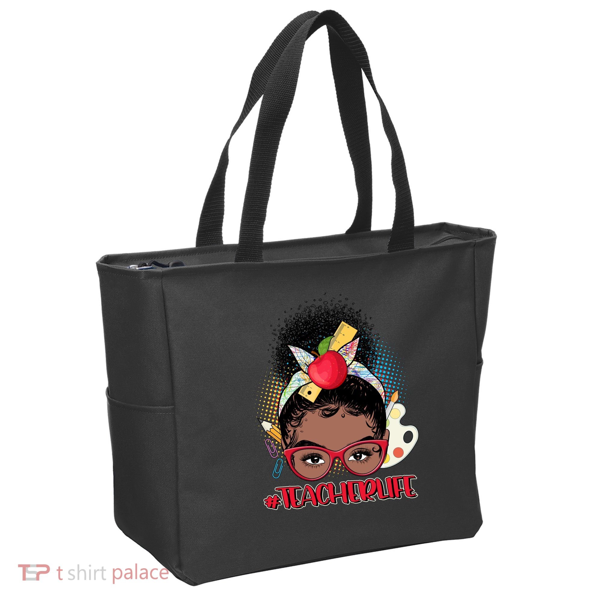 Cute #Teacher Life Afro Puff Bun Teacher Tote Bag
