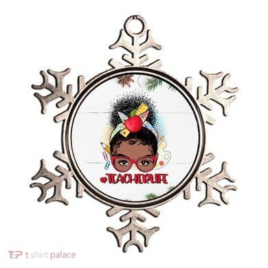 Cute #Teacher Life Afro Puff Bun Teacher Ornament
