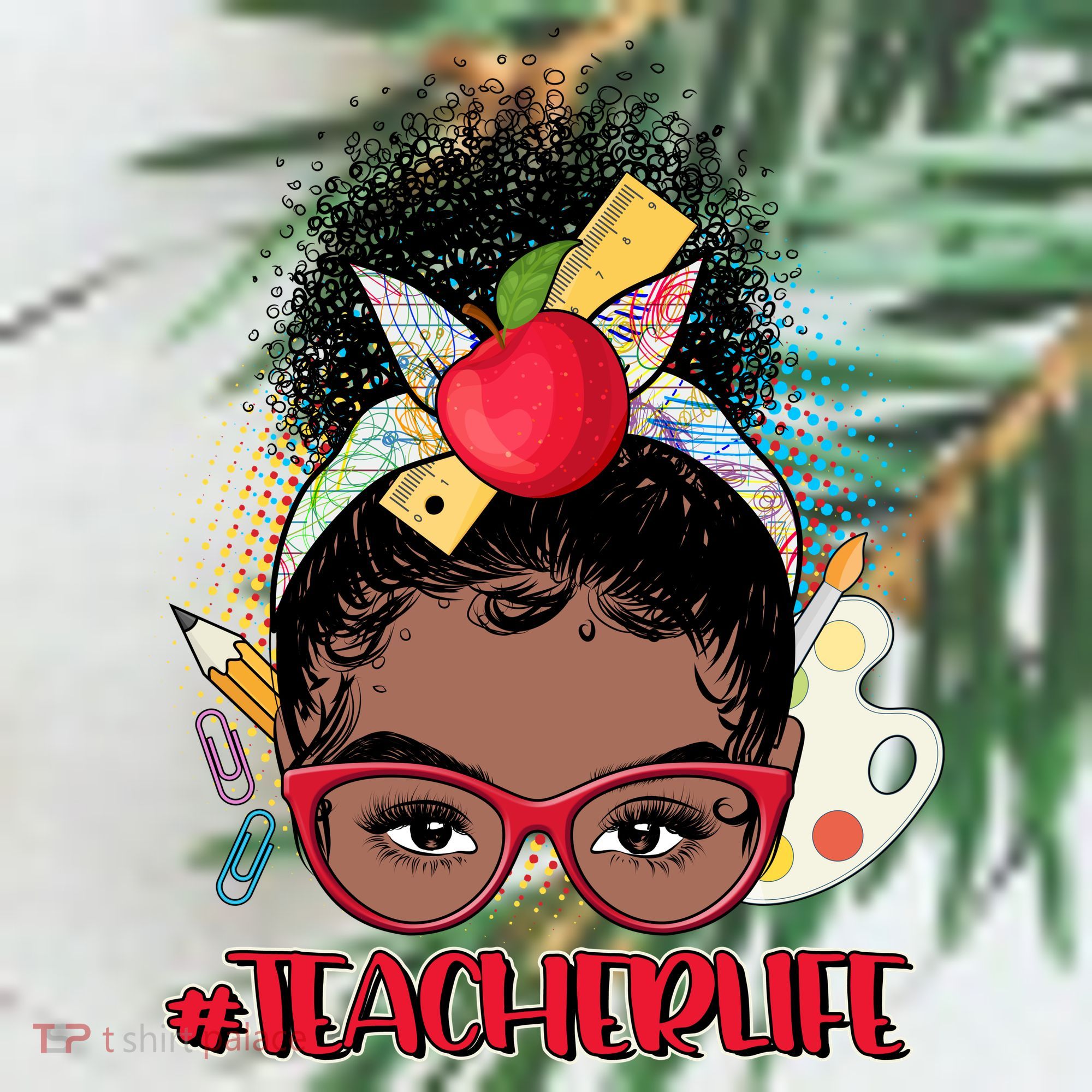Cute #Teacher Life Afro Puff Bun Teacher Ornament