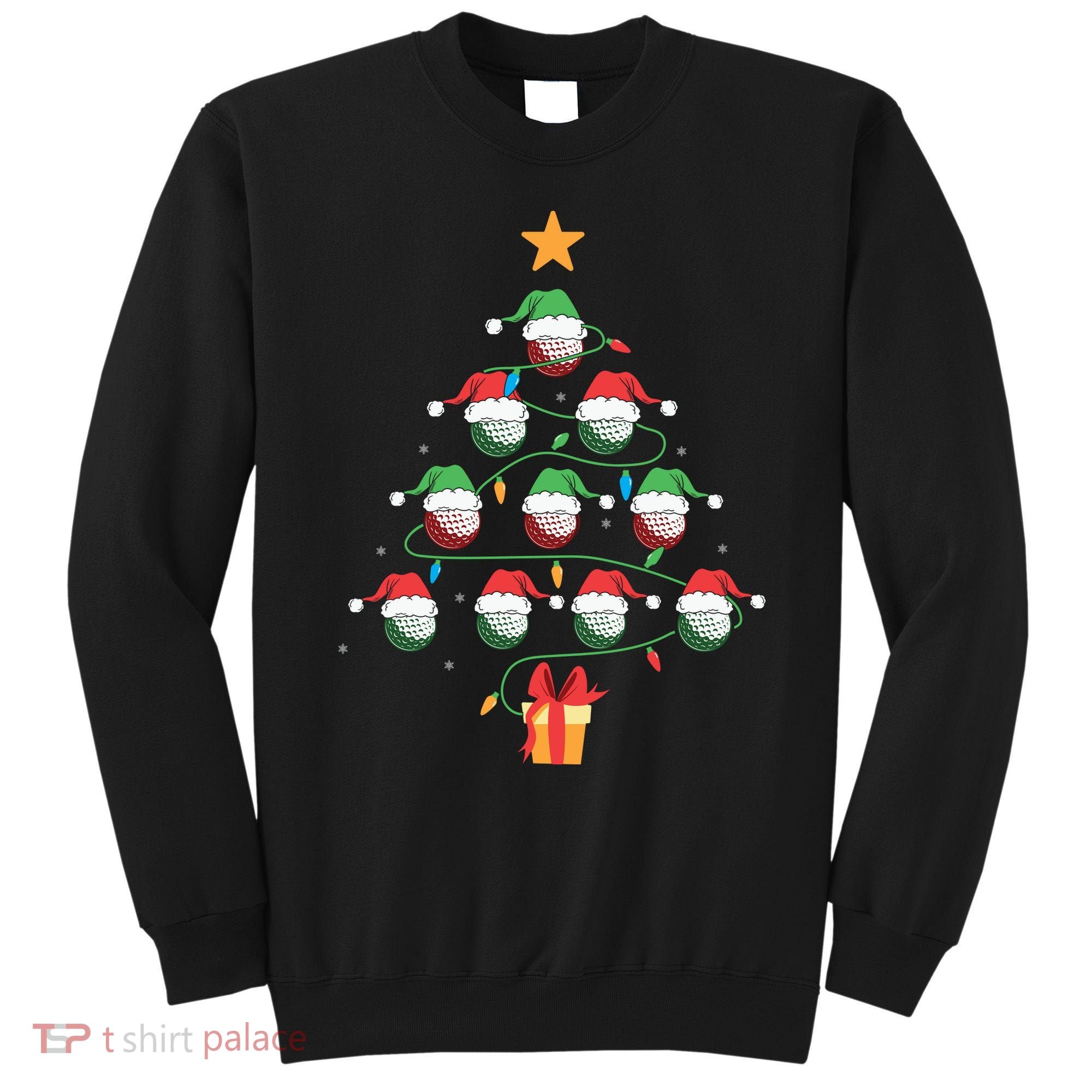 Christmas Golf Tree Light Santa Hat Funny Xmas Sport Holiday Sweatshirt