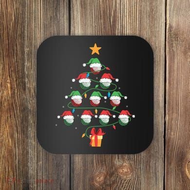 Christmas Golf Tree Light Santa Hat Funny Xmas Sport Holiday Coaster
