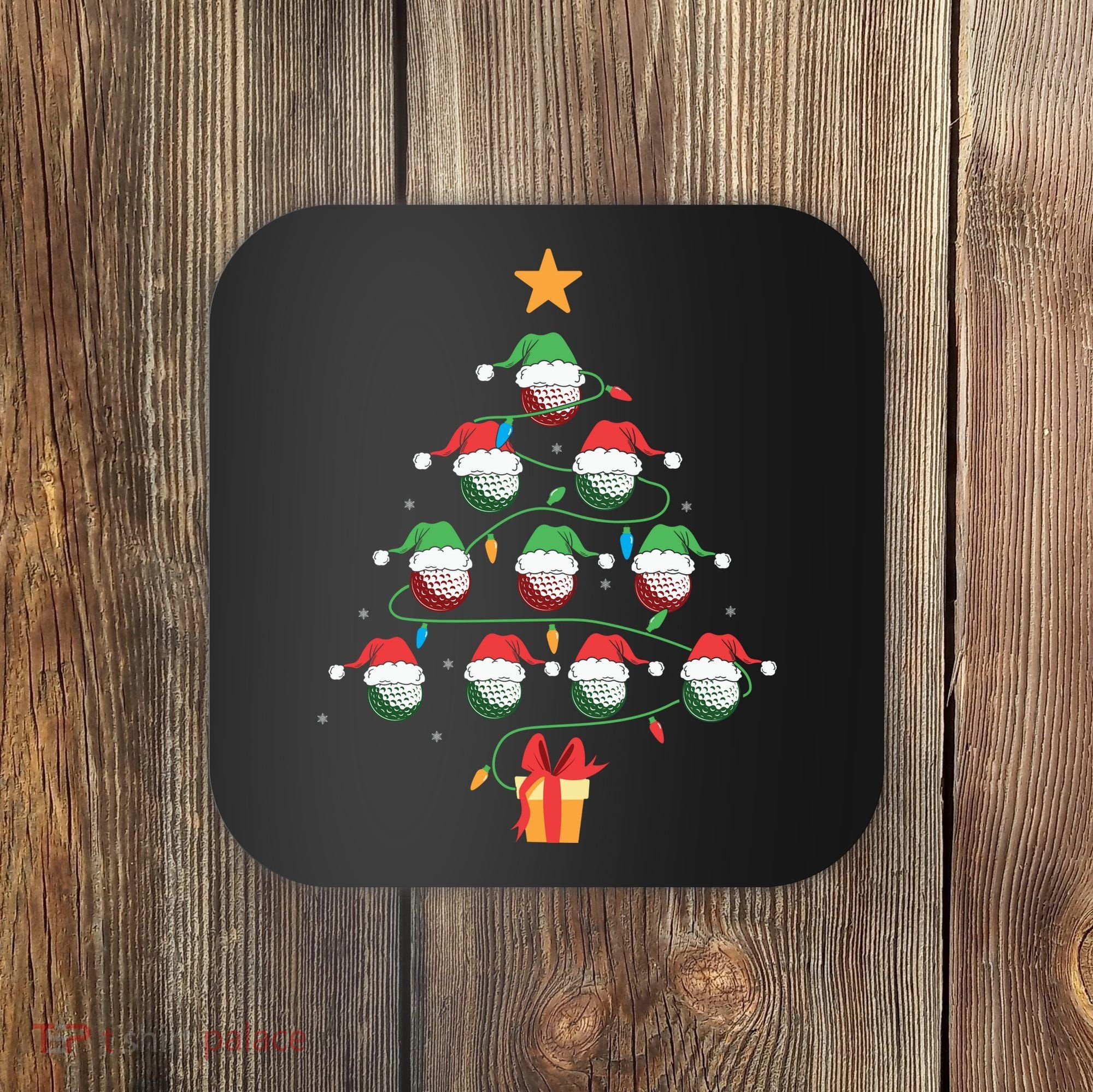 Christmas Golf Tree Light Santa Hat Funny Xmas Sport Holiday Coaster
