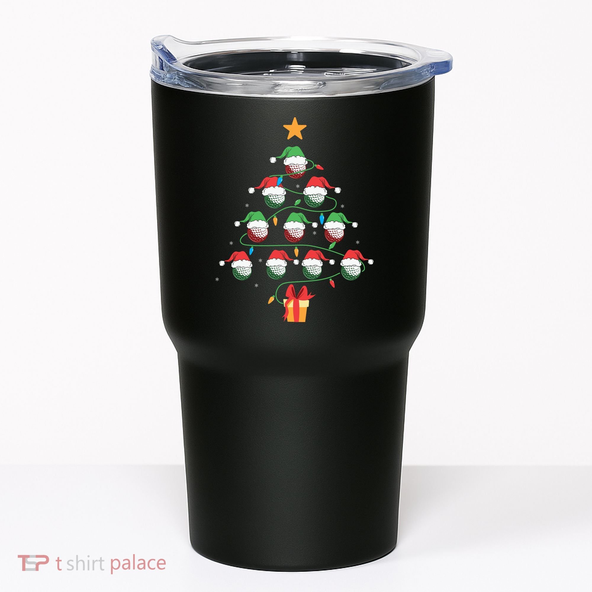 Christmas Golf Tree Light Santa Hat Funny Xmas Sport Holiday Tumbler