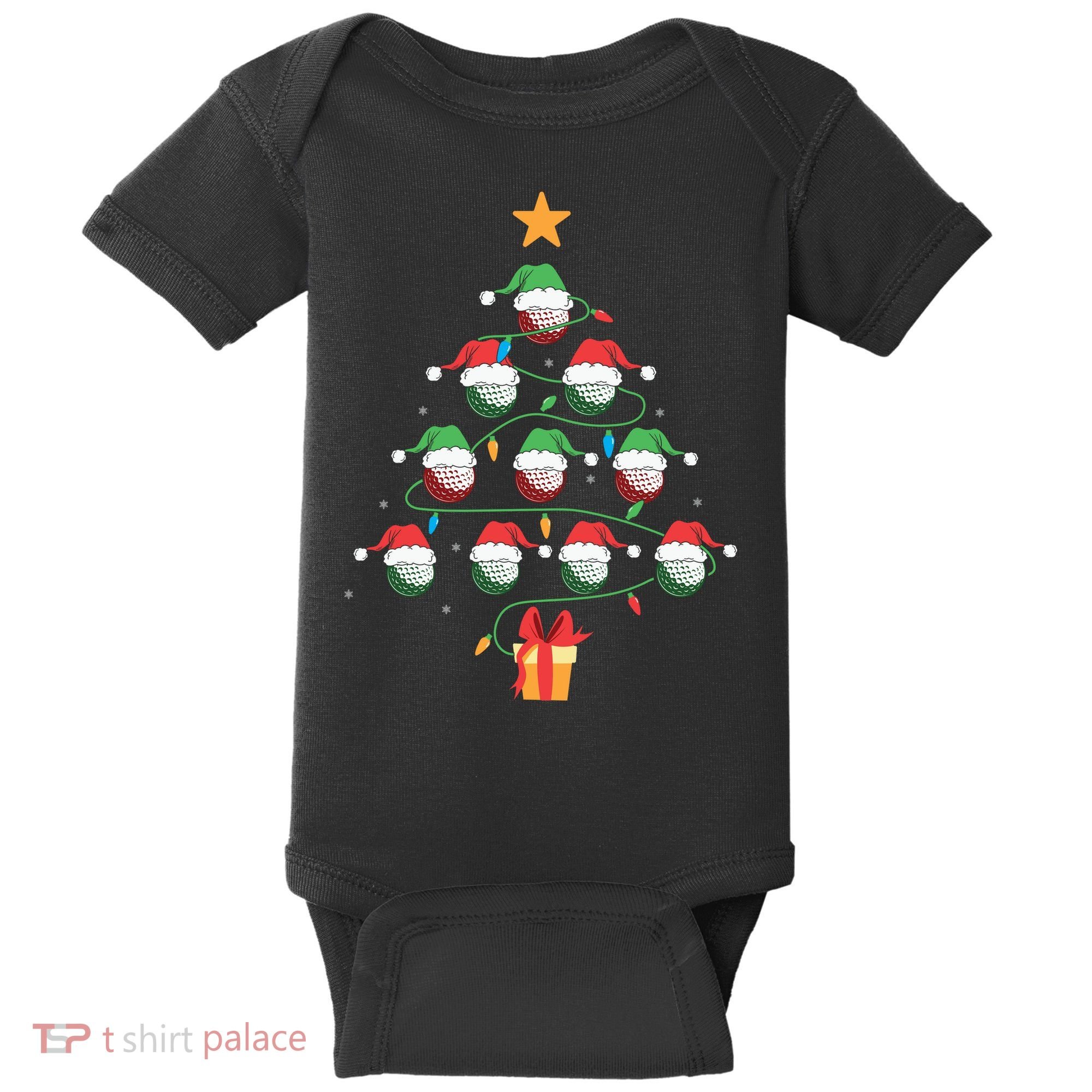 Christmas Golf Tree Light Santa Hat Funny Xmas Sport Holiday Baby Bodysuit
