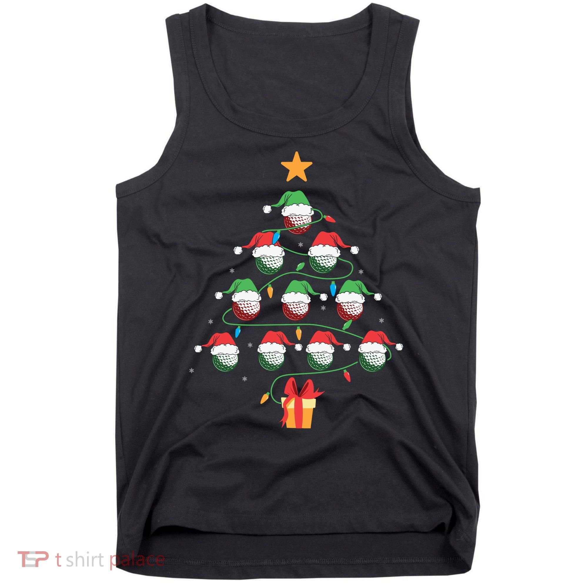 Christmas Golf Tree Light Santa Hat Funny Xmas Sport Holiday Tank Top