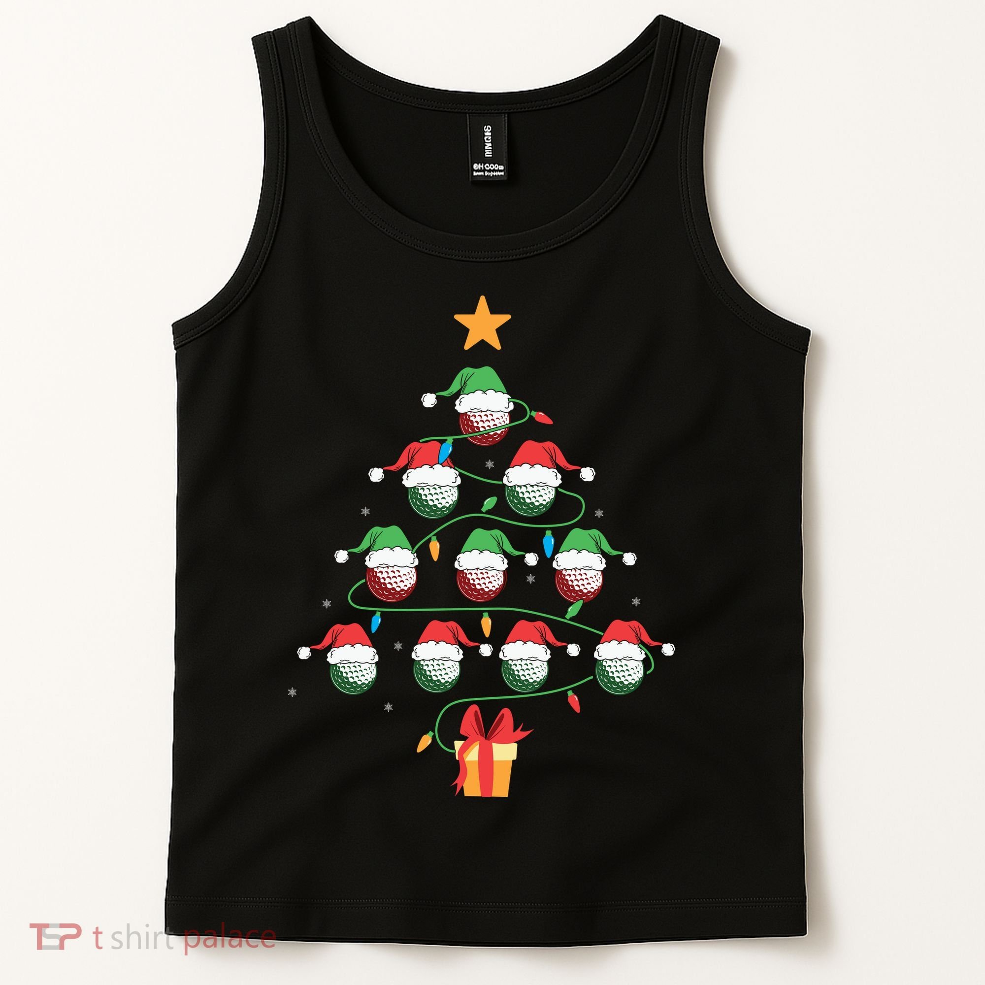 Christmas Golf Tree Light Santa Hat Funny Xmas Sport Holiday Tank Top
