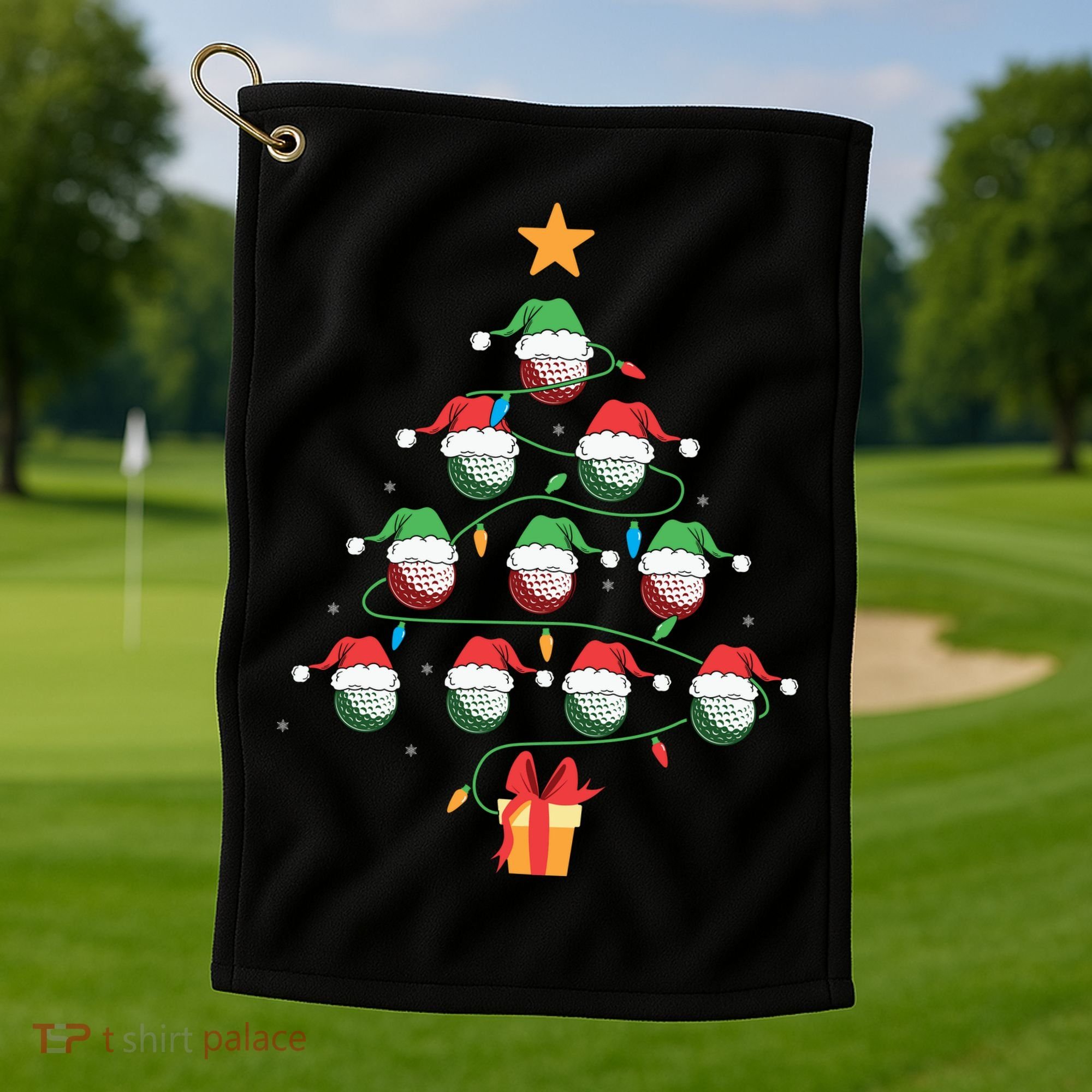Christmas Golf Tree Light Santa Hat Funny Xmas Sport Holiday Golf Towel