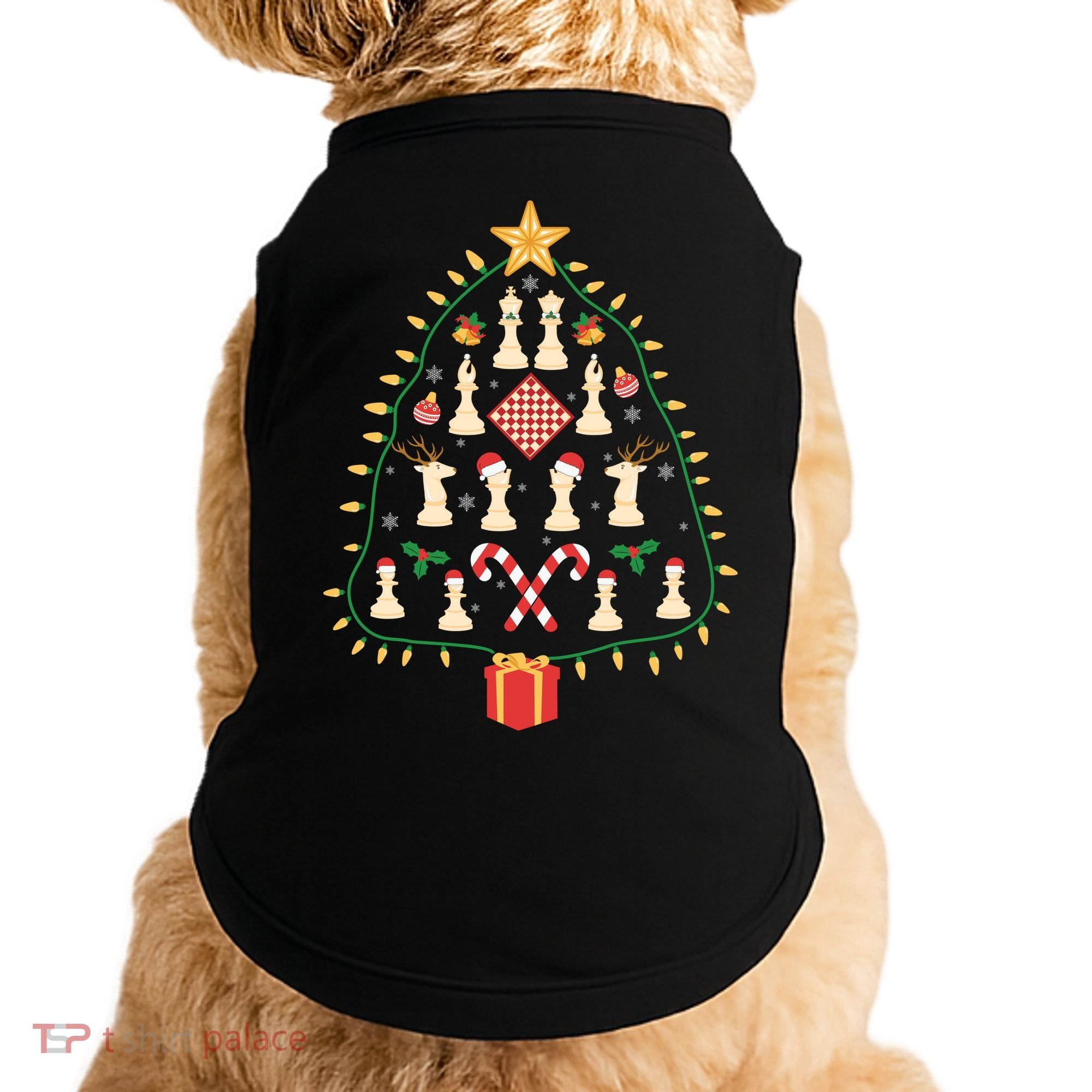 Christmas Chess Tree Light Santa Hat Funny Xmas Sport Holiday Doggie Tank