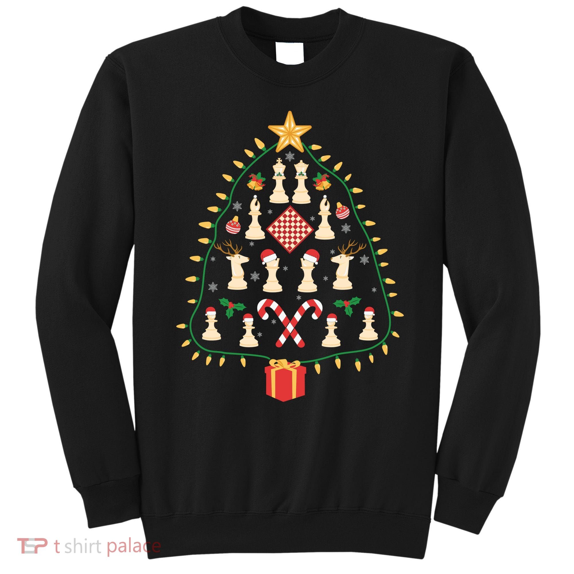 Christmas Chess Tree Light Santa Hat Funny Xmas Sport Holiday Sweatshirt