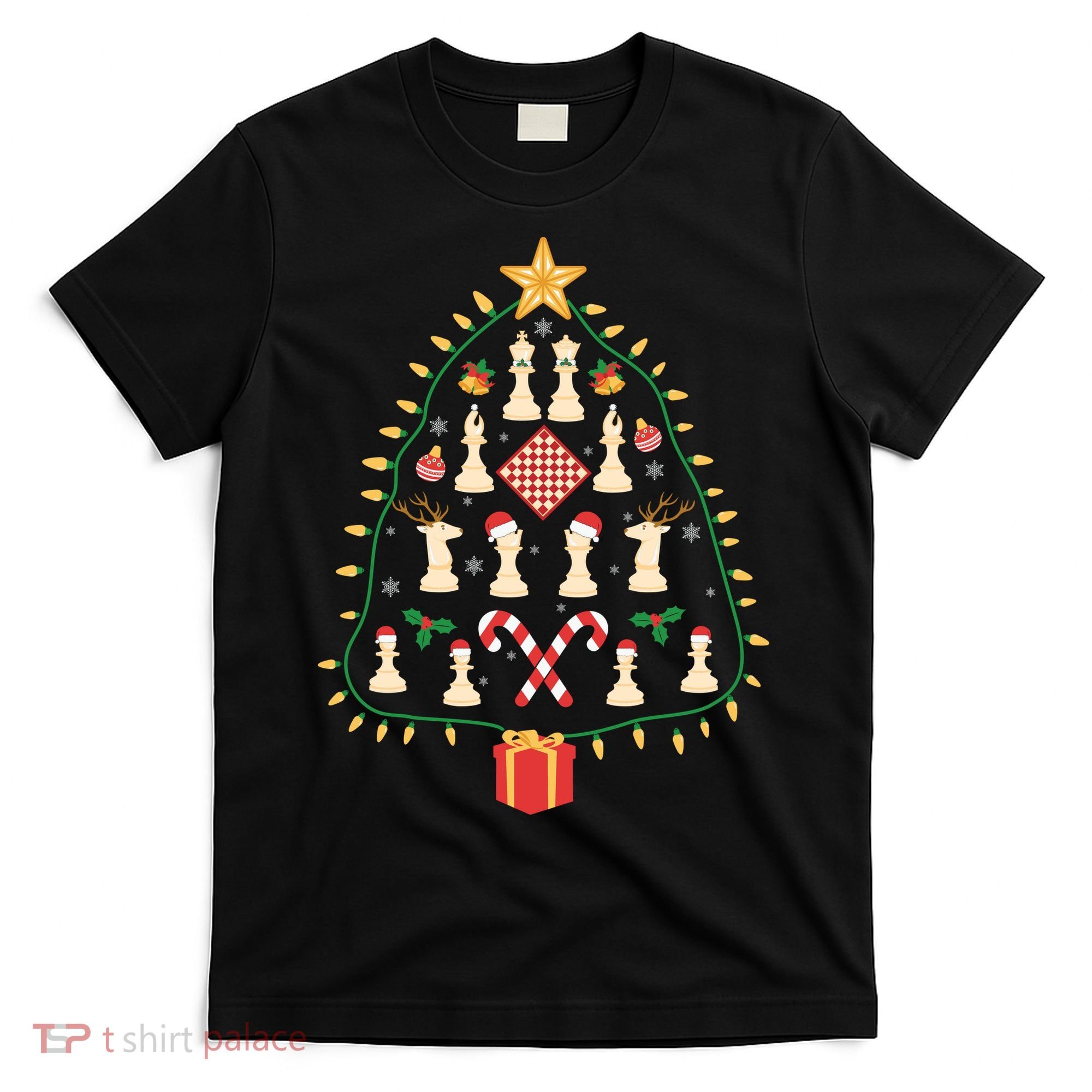 Christmas Chess Tree Light Santa Hat Funny Xmas Sport Holiday T-Shirt