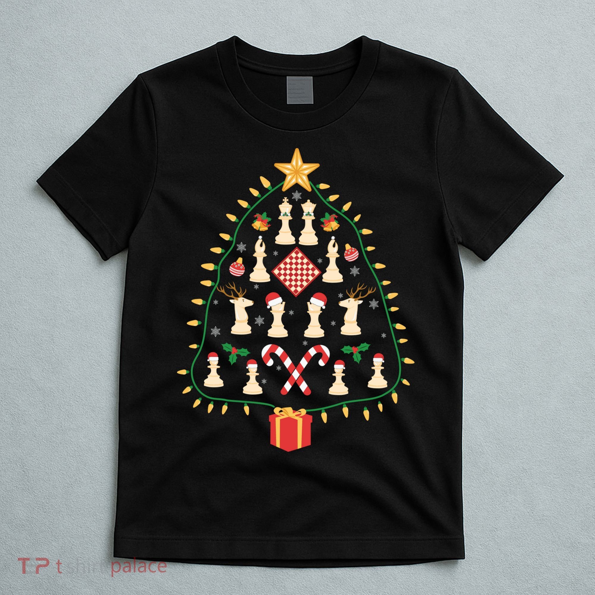Christmas Chess Tree Light Santa Hat Funny Xmas Sport Holiday T-Shirt