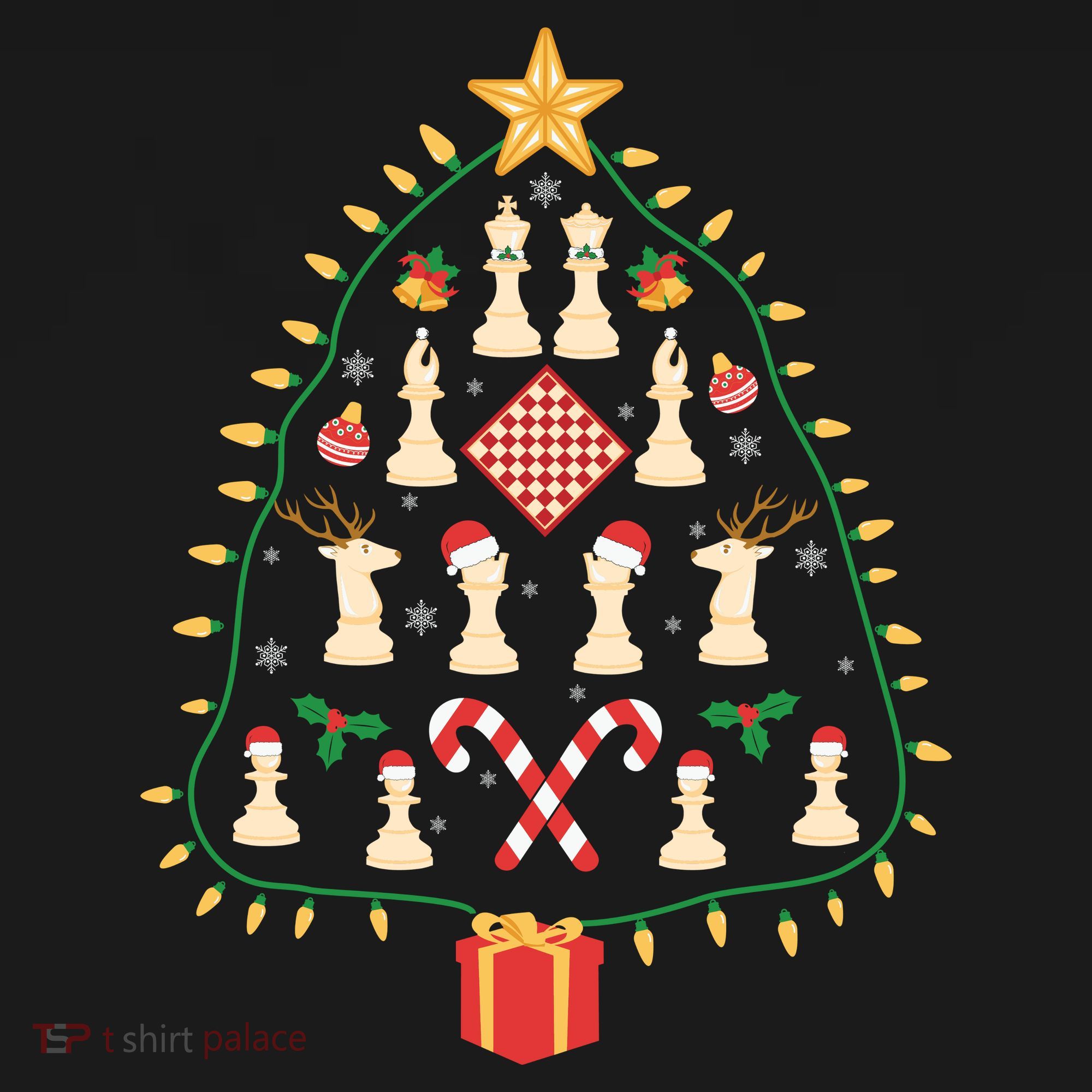 Christmas Chess Tree Light Santa Hat Funny Xmas Sport Holiday Women's Hoodie