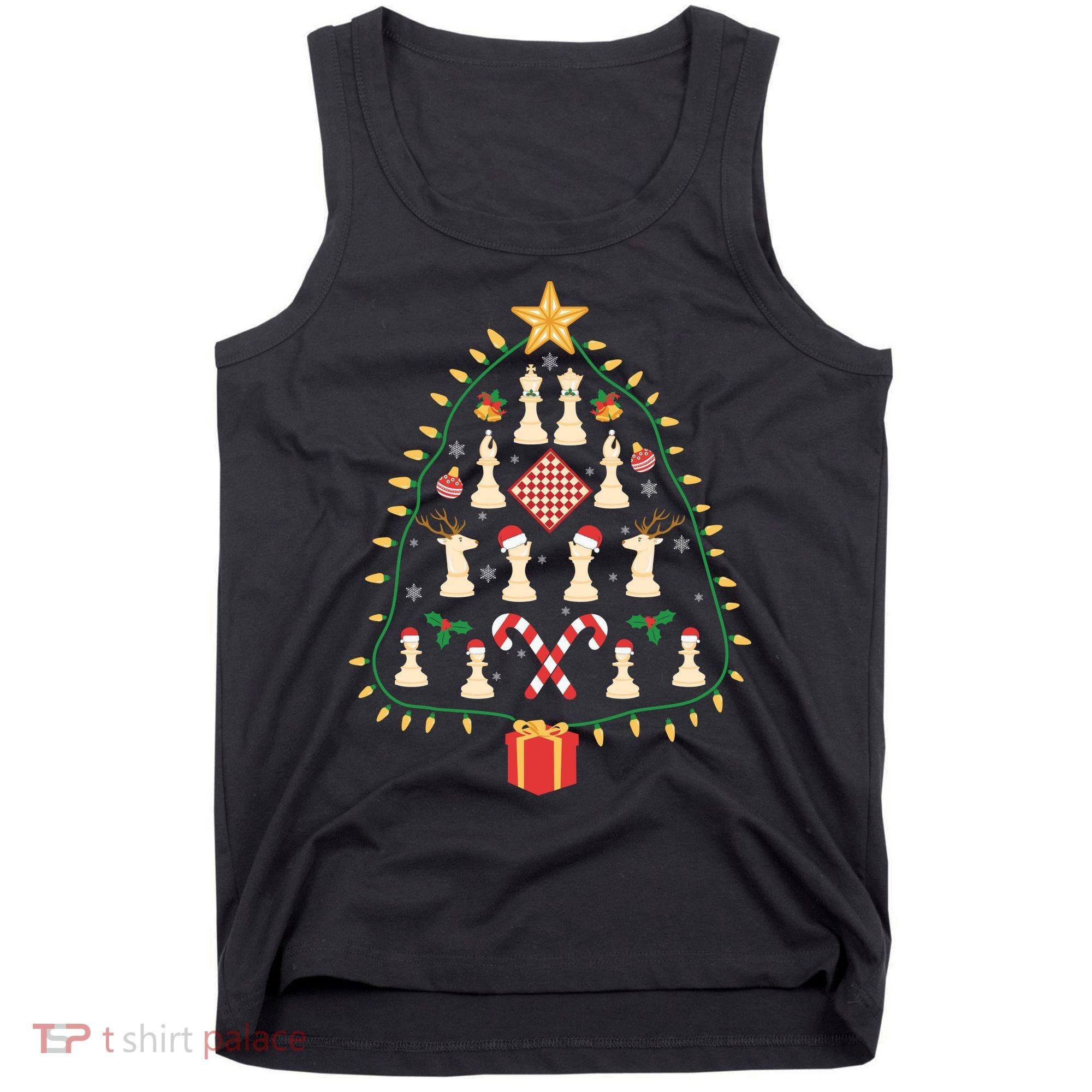 Christmas Chess Tree Light Santa Hat Funny Xmas Sport Holiday Tank Top