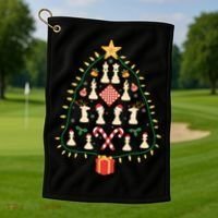 Christmas Chess Tree Light Santa Hat Funny Xmas Sport Holiday Golf Towel thumb 1