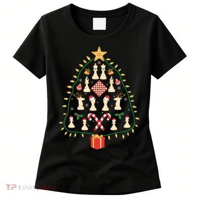 Christmas Chess Tree Light Santa Hat Funny Xmas Sport Holiday Women's T-Shirt