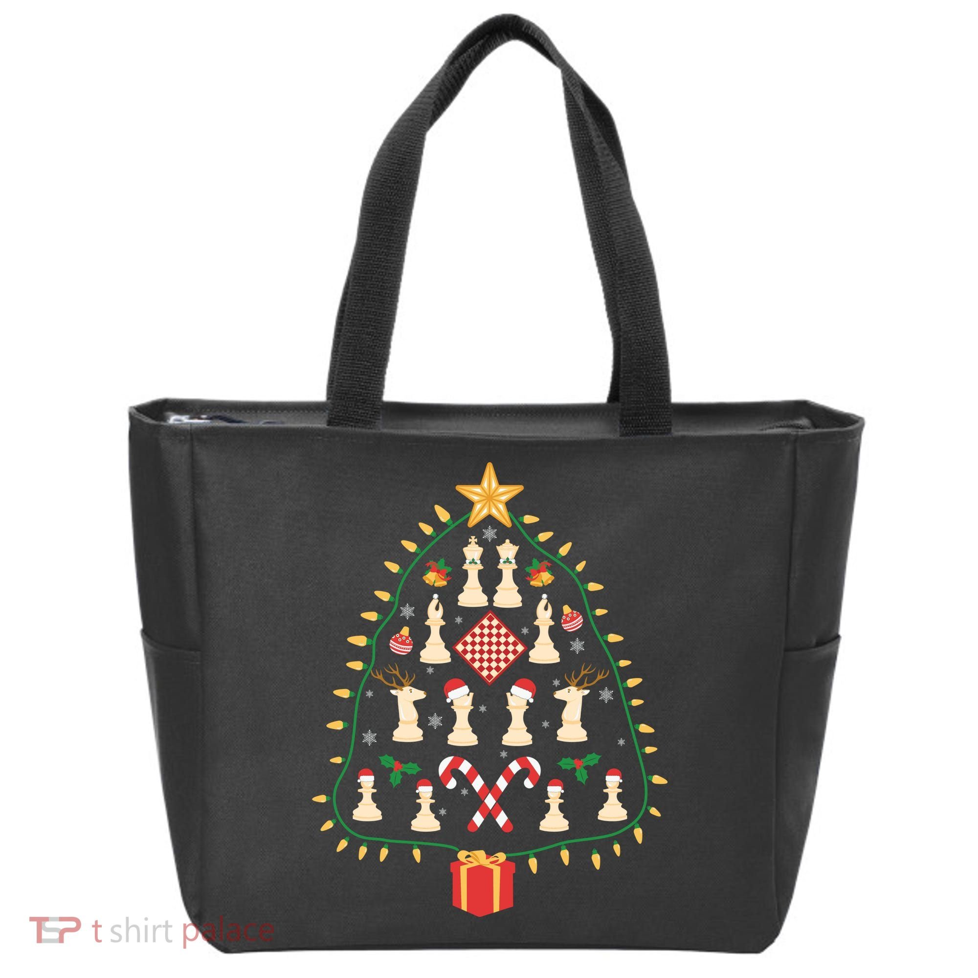 Christmas Chess Tree Light Santa Hat Funny Xmas Sport Holiday Tote Bag