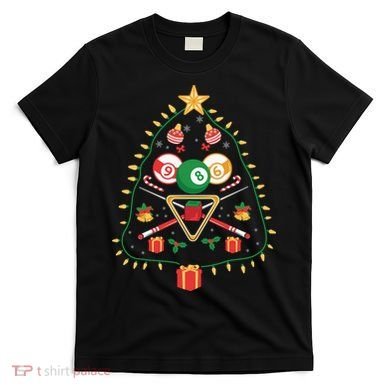 Christmas Billiard Tree Light Santa Hat Funny Xmas Sport Holiday T-Shirt
