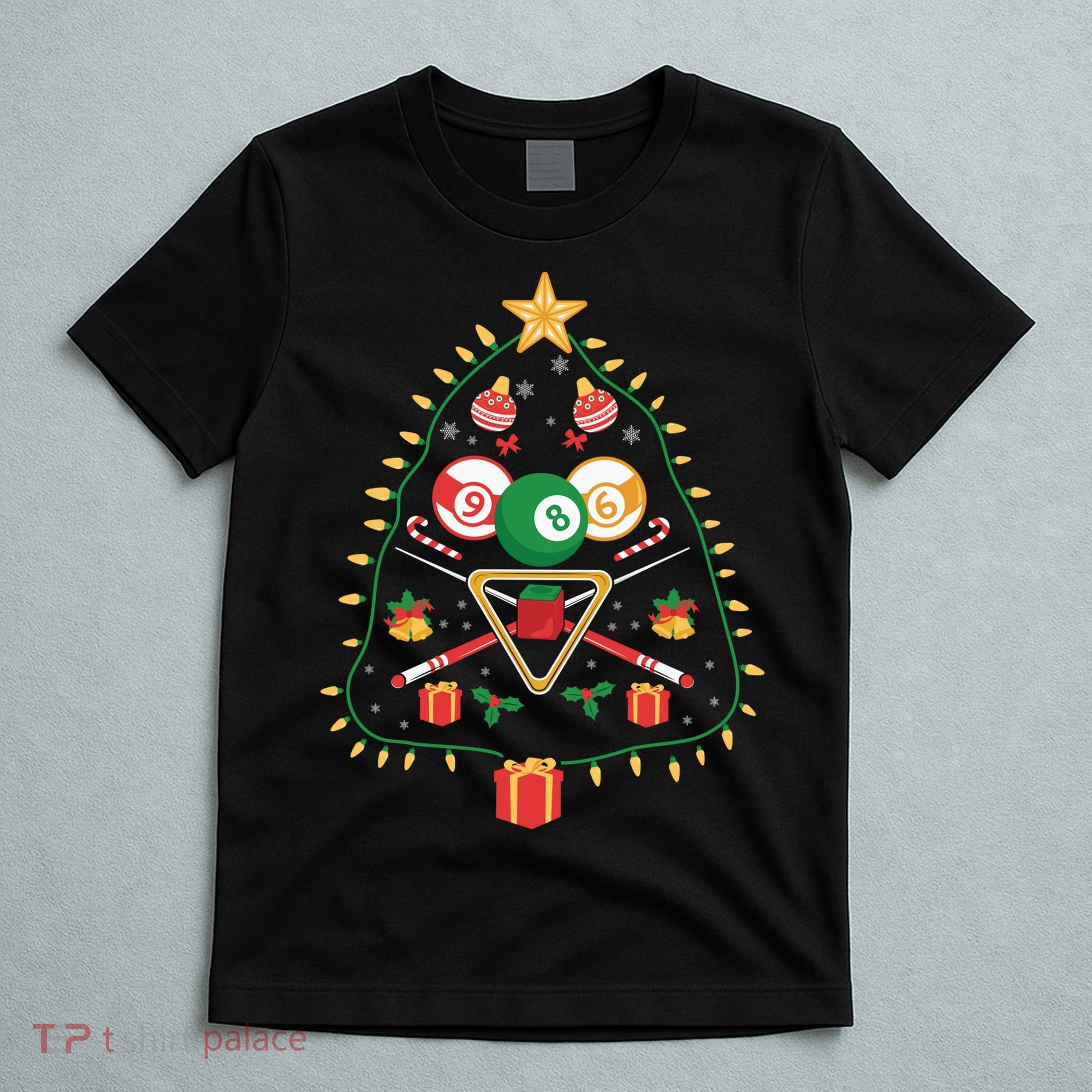 Christmas Billiard Tree Light Santa Hat Funny Xmas Sport Holiday T-Shirt