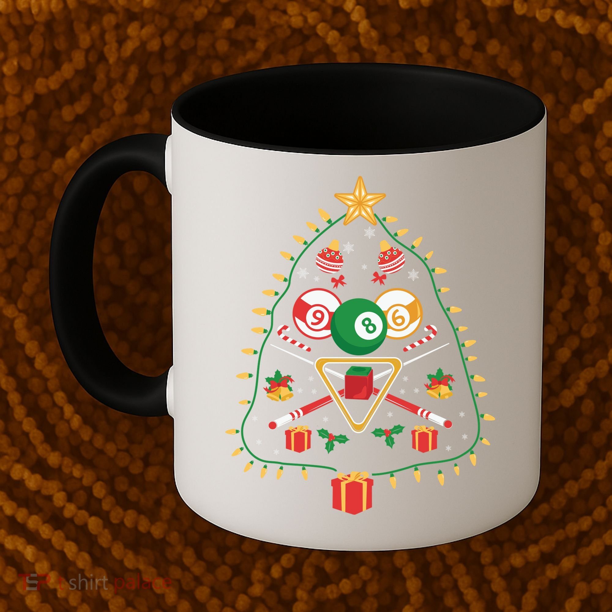 Christmas Billiard Tree Light Santa Hat Funny Xmas Sport Holiday Coffee Mug