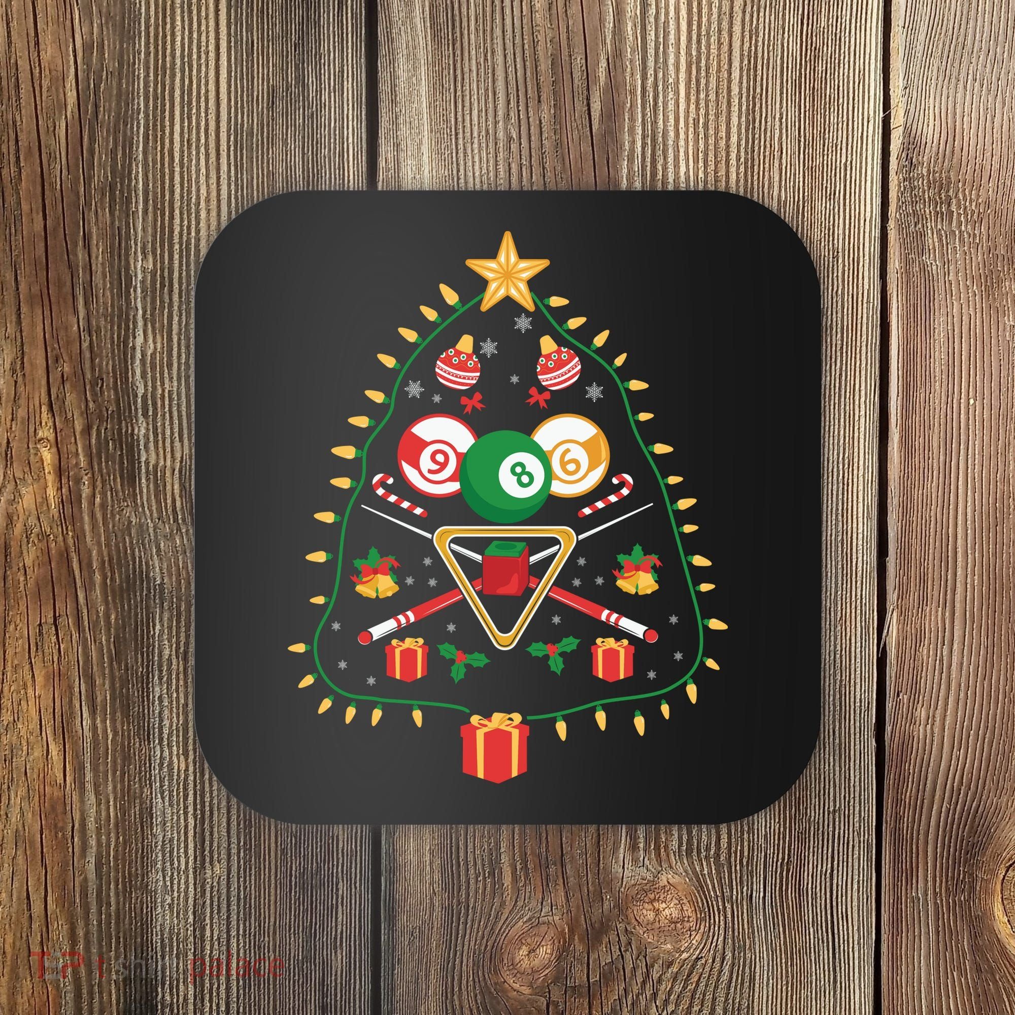 Christmas Billiard Tree Light Santa Hat Funny Xmas Sport Holiday Coaster