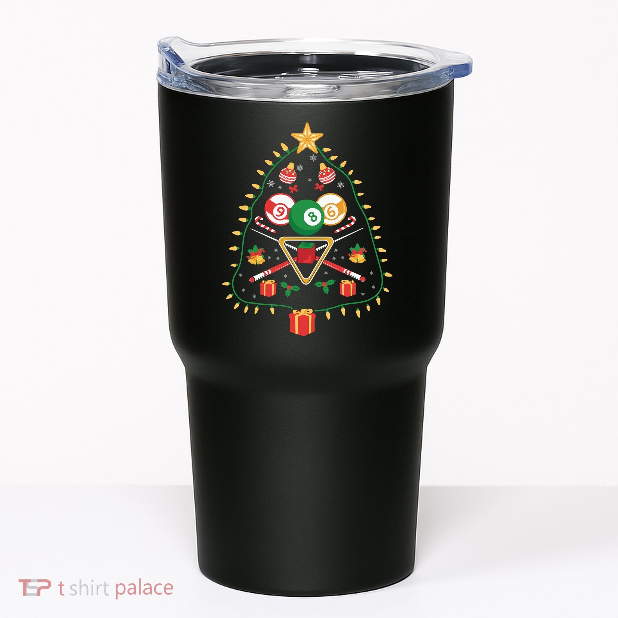 Christmas Billiard Tree Light Santa Hat Funny Xmas Sport Holiday Tumbler