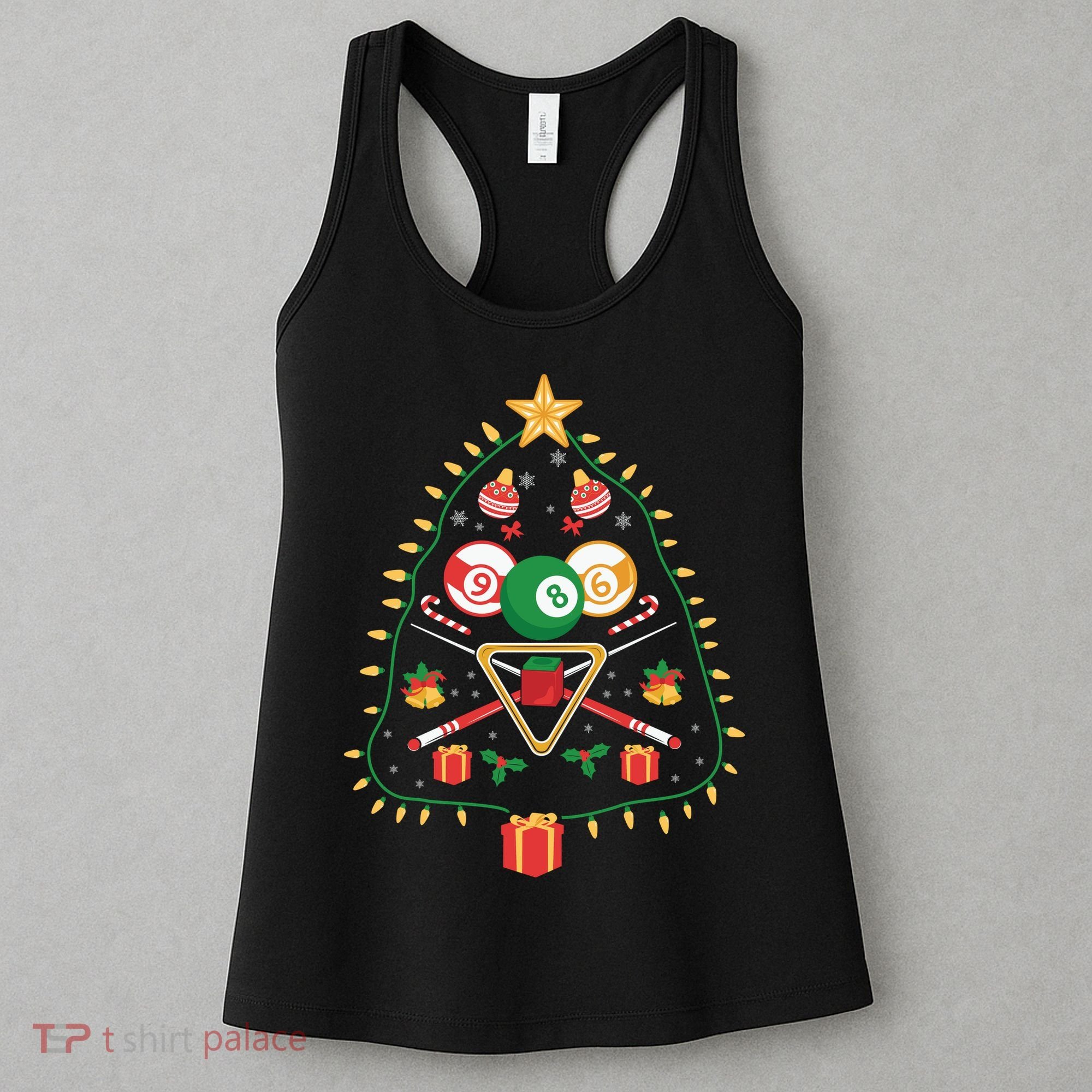 Christmas Billiard Tree Light Santa Hat Funny Xmas Sport Holiday Women's Tank Top
