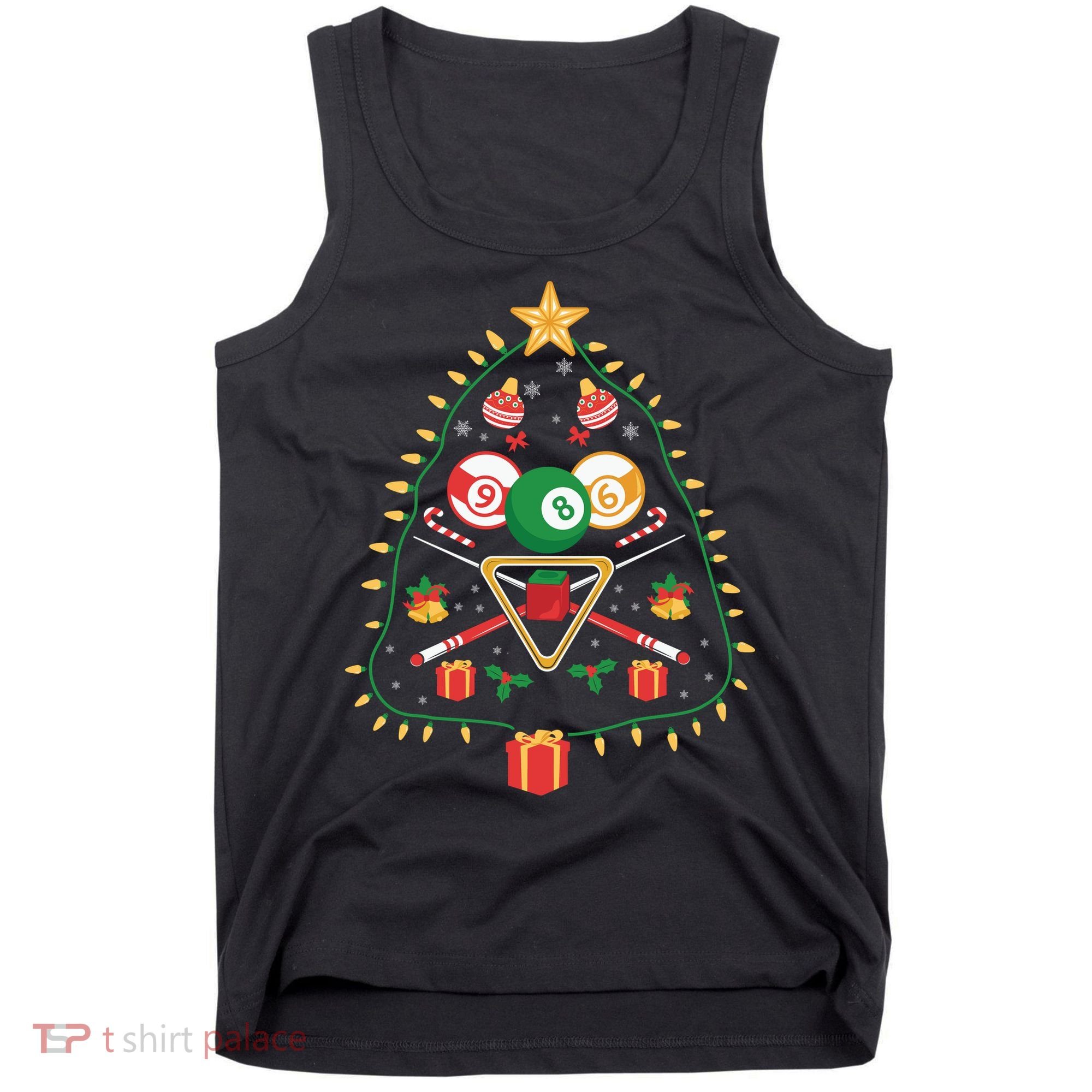 Christmas Billiard Tree Light Santa Hat Funny Xmas Sport Holiday Tank Top