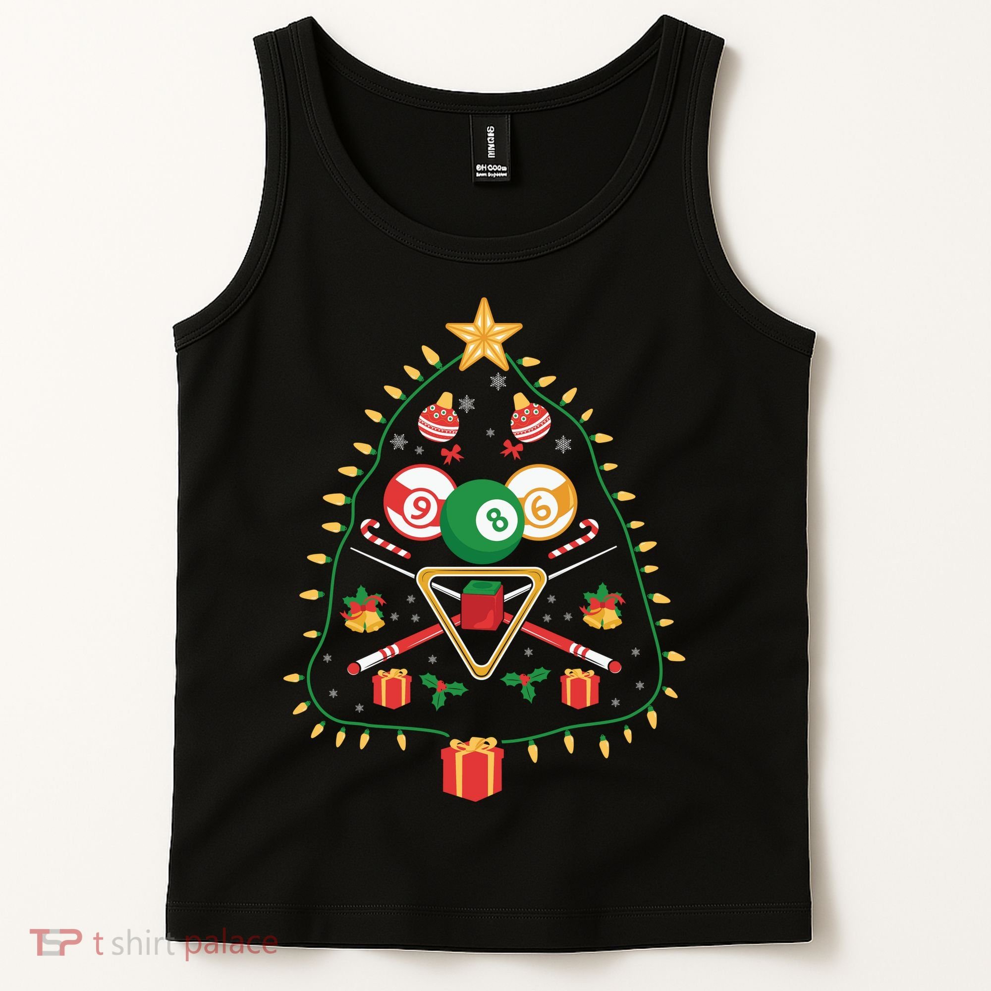 Christmas Billiard Tree Light Santa Hat Funny Xmas Sport Holiday Tank Top