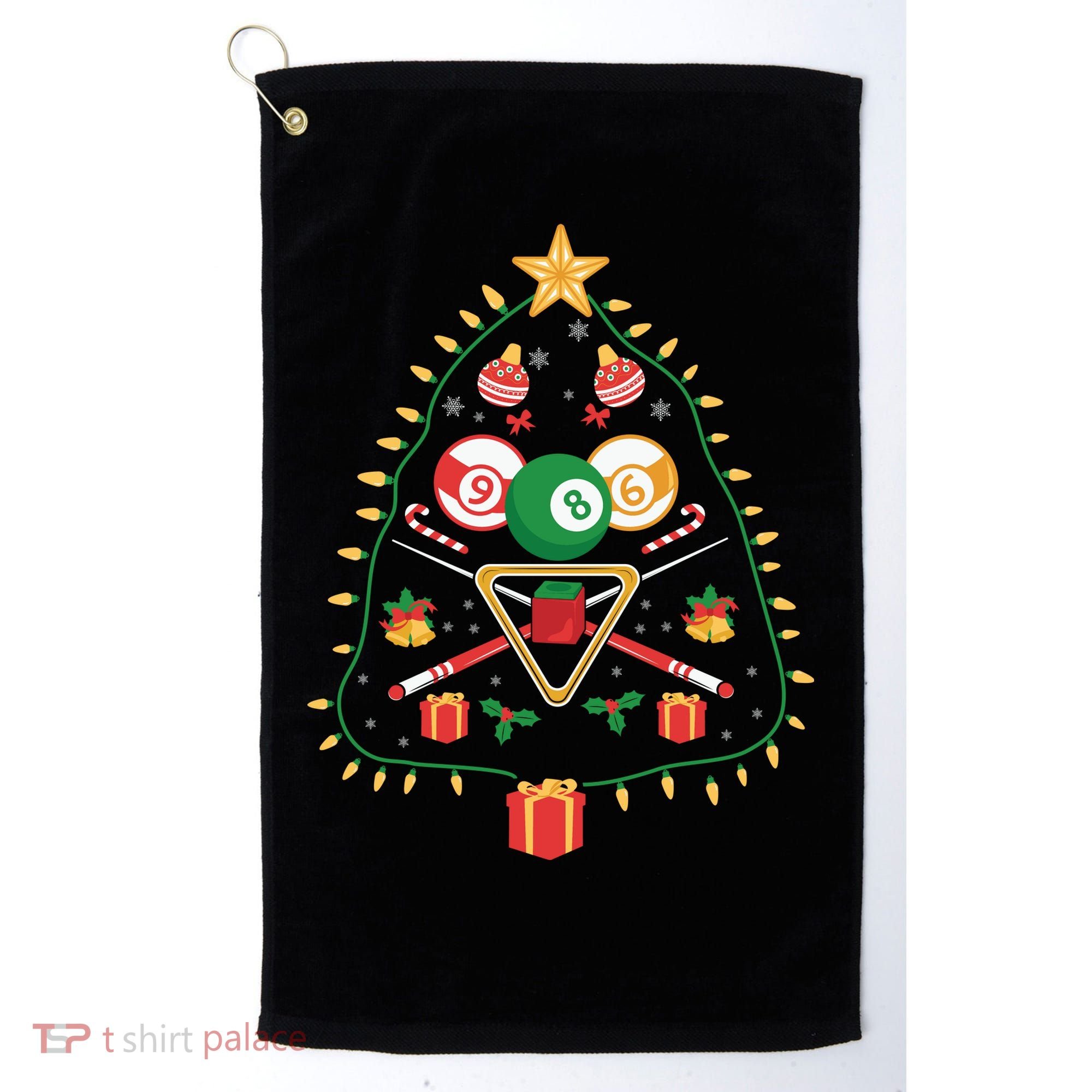 Christmas Billiard Tree Light Santa Hat Funny Xmas Sport Holiday Golf Towel