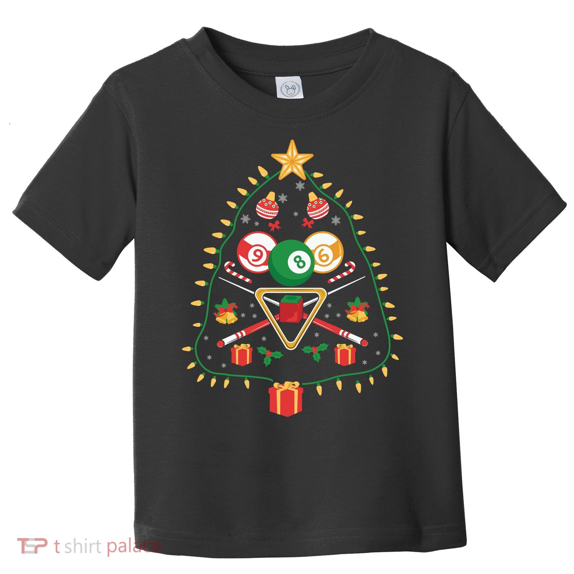 Christmas Billiard Tree Light Santa Hat Funny Xmas Sport Holiday Toddler T-Shirt