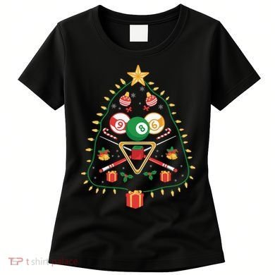 Christmas Billiard Tree Light Santa Hat Funny Xmas Sport Holiday Women's T-Shirt
