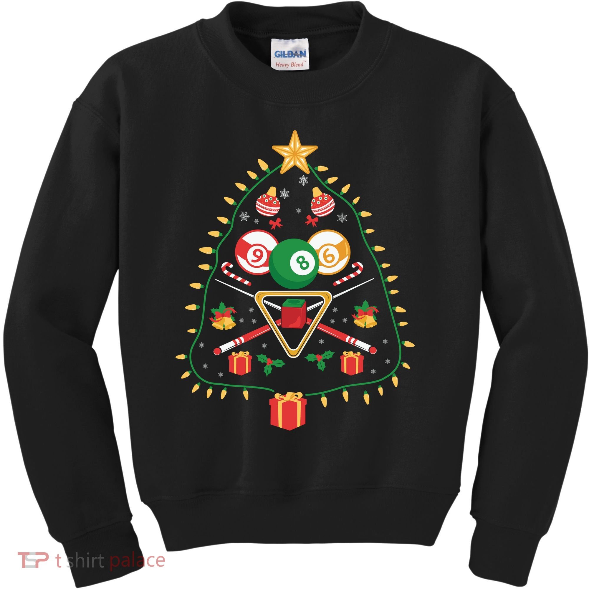 Christmas Billiard Tree Light Santa Hat Funny Xmas Sport Holiday Kids Sweatshirt