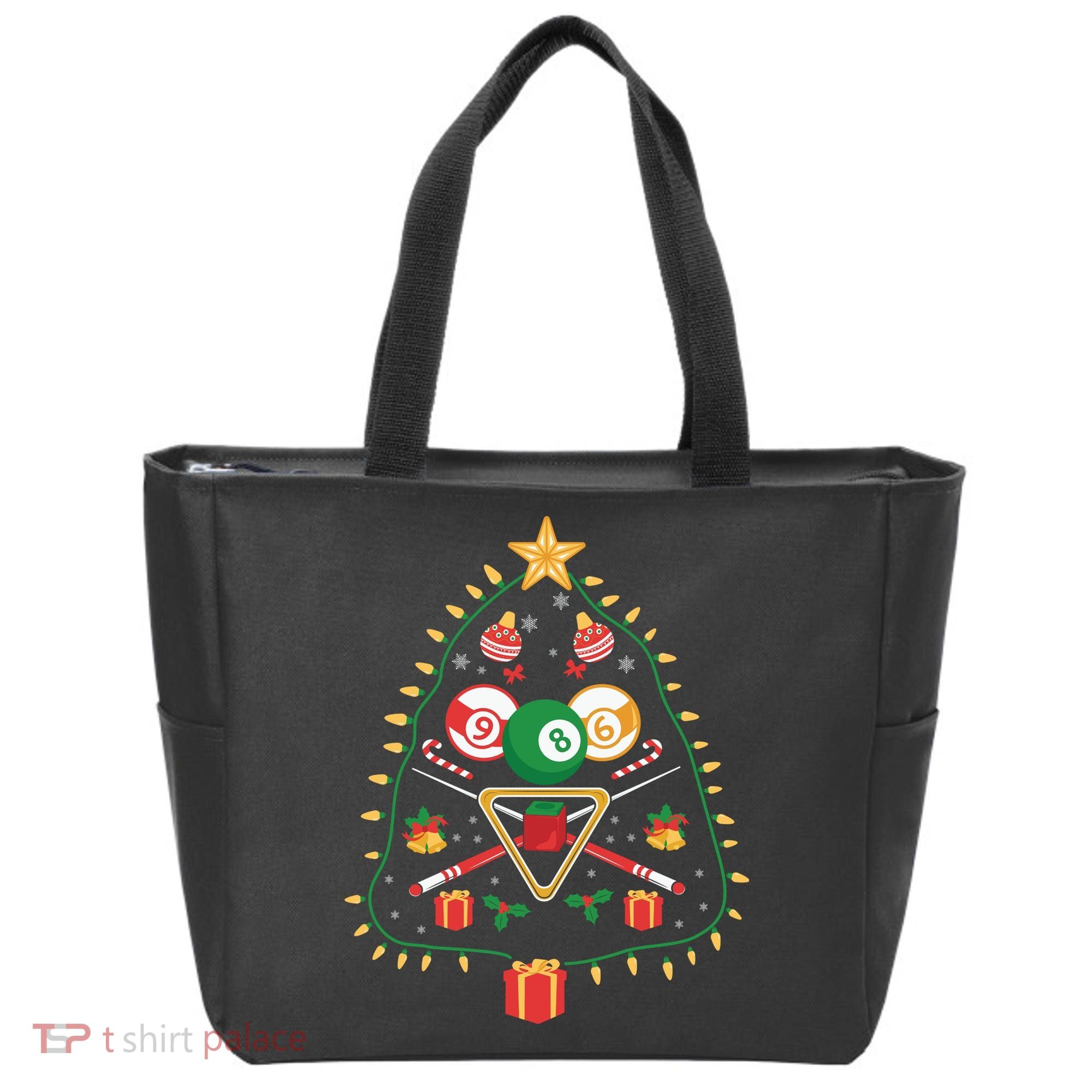 Christmas Billiard Tree Light Santa Hat Funny Xmas Sport Holiday Tote Bag
